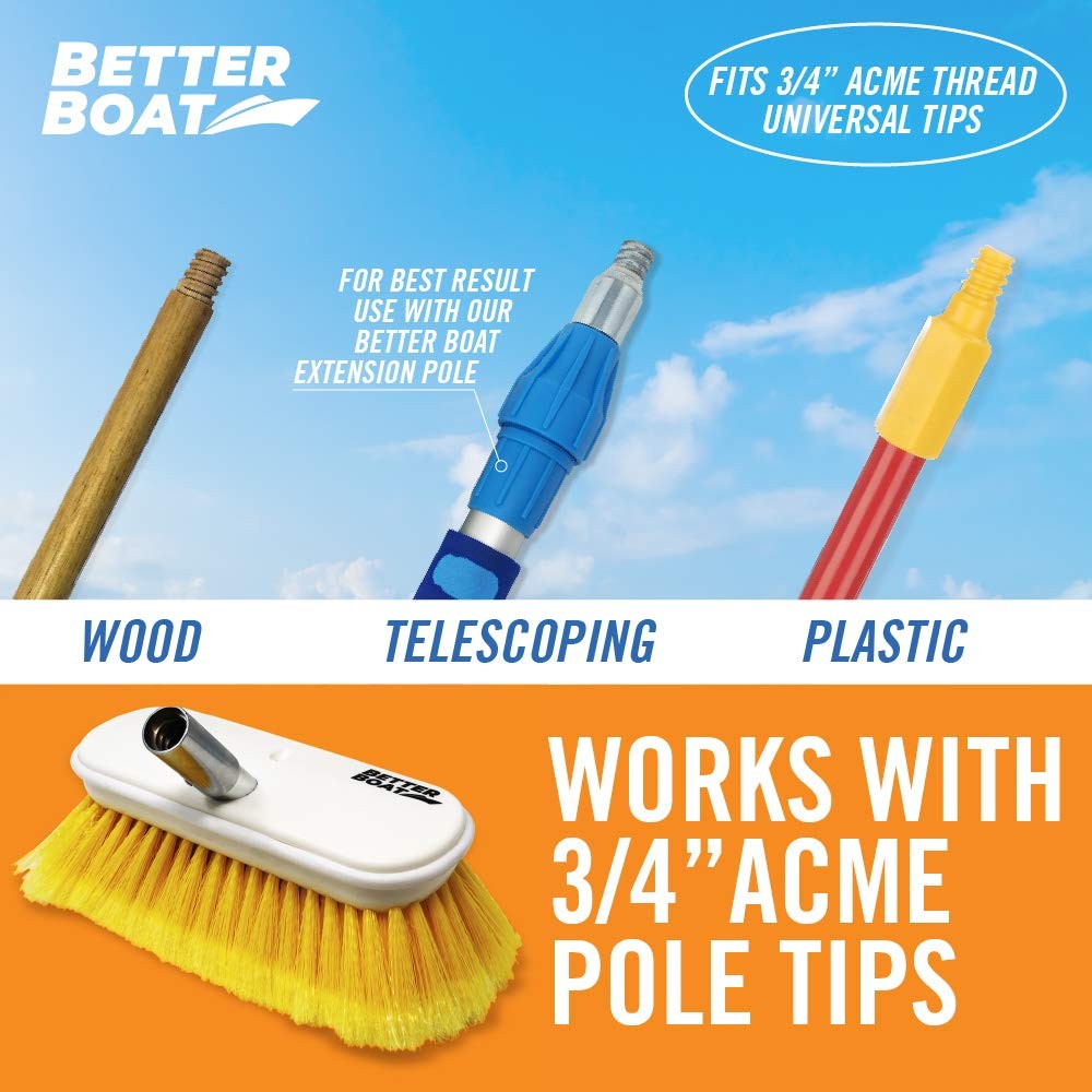 Soft Boat Deck Brush, Heavy-Duty Brush Head, 8″ Bristle with Bumper, 3/4″ Thr…