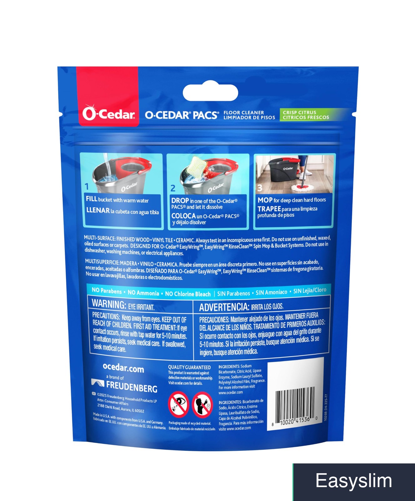 Concentrated Floor Cleaning Pacs 24 Count, Crisp Citrus, Enzymes