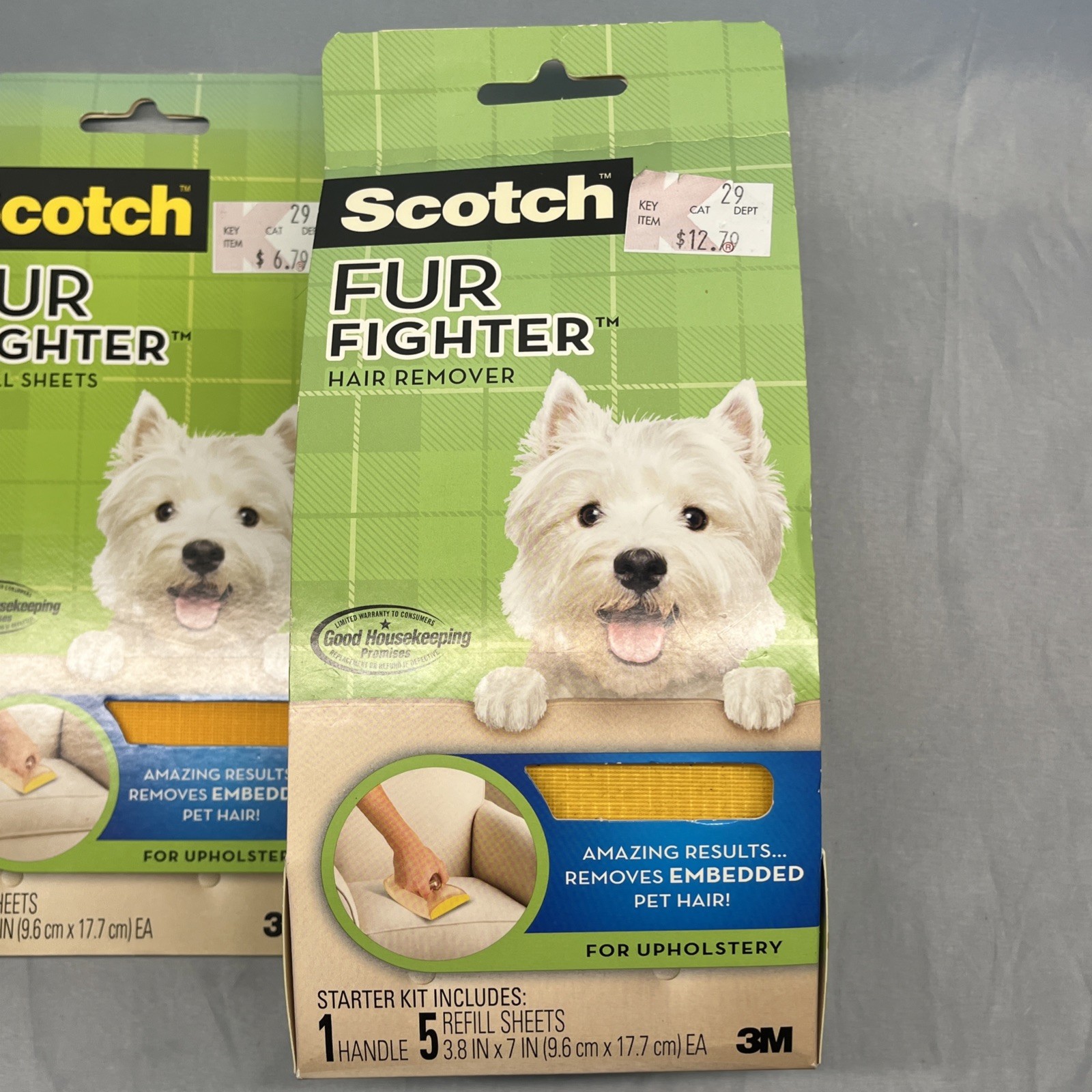 Scotch Fur Fighter Pet Dog Cat Hair Remover Handle & 5 Refill Sheets Plus Refill