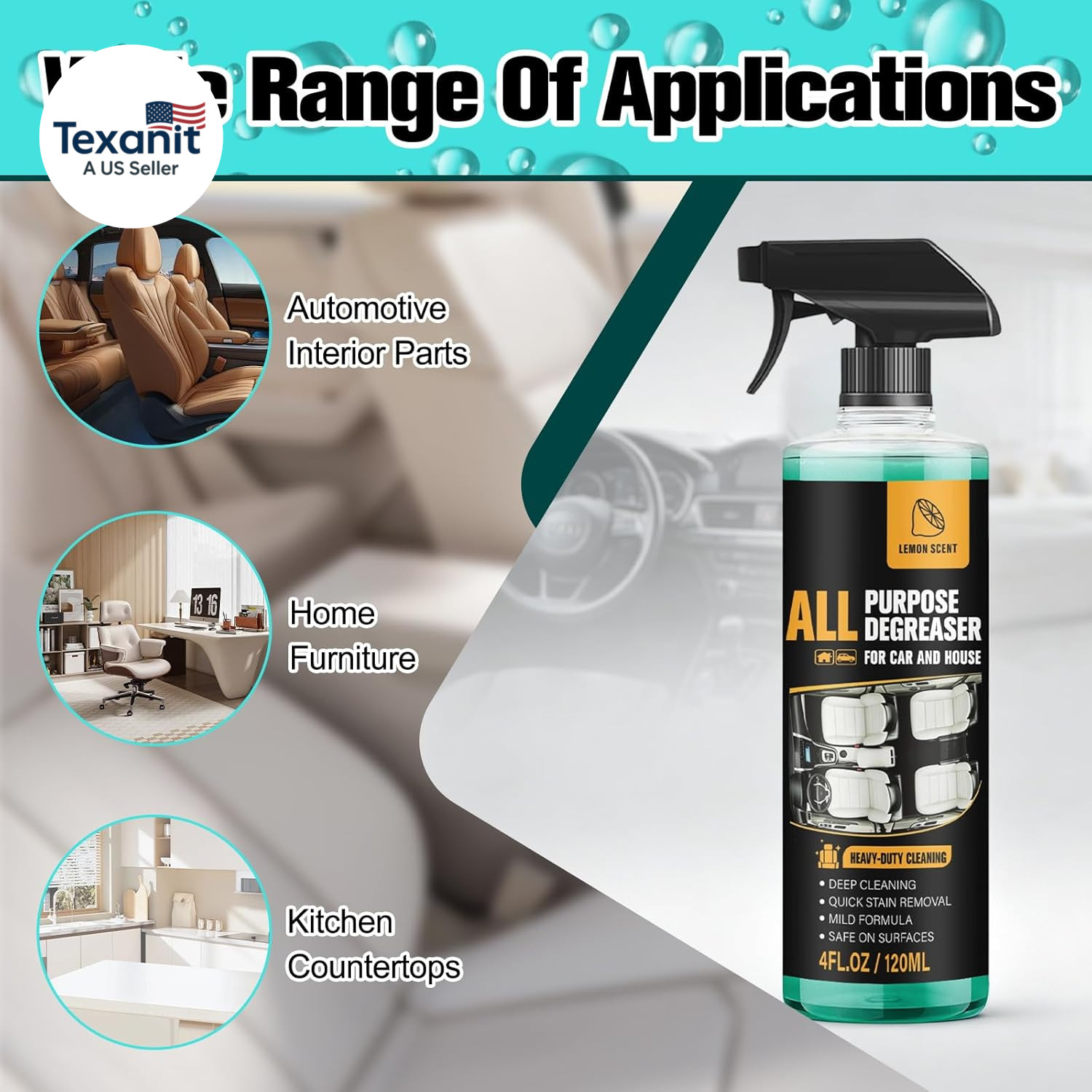 2Pcs All Purpose Degreaser for Car and House,Lemon Scent,Heavy-Duty Cleaning Spr