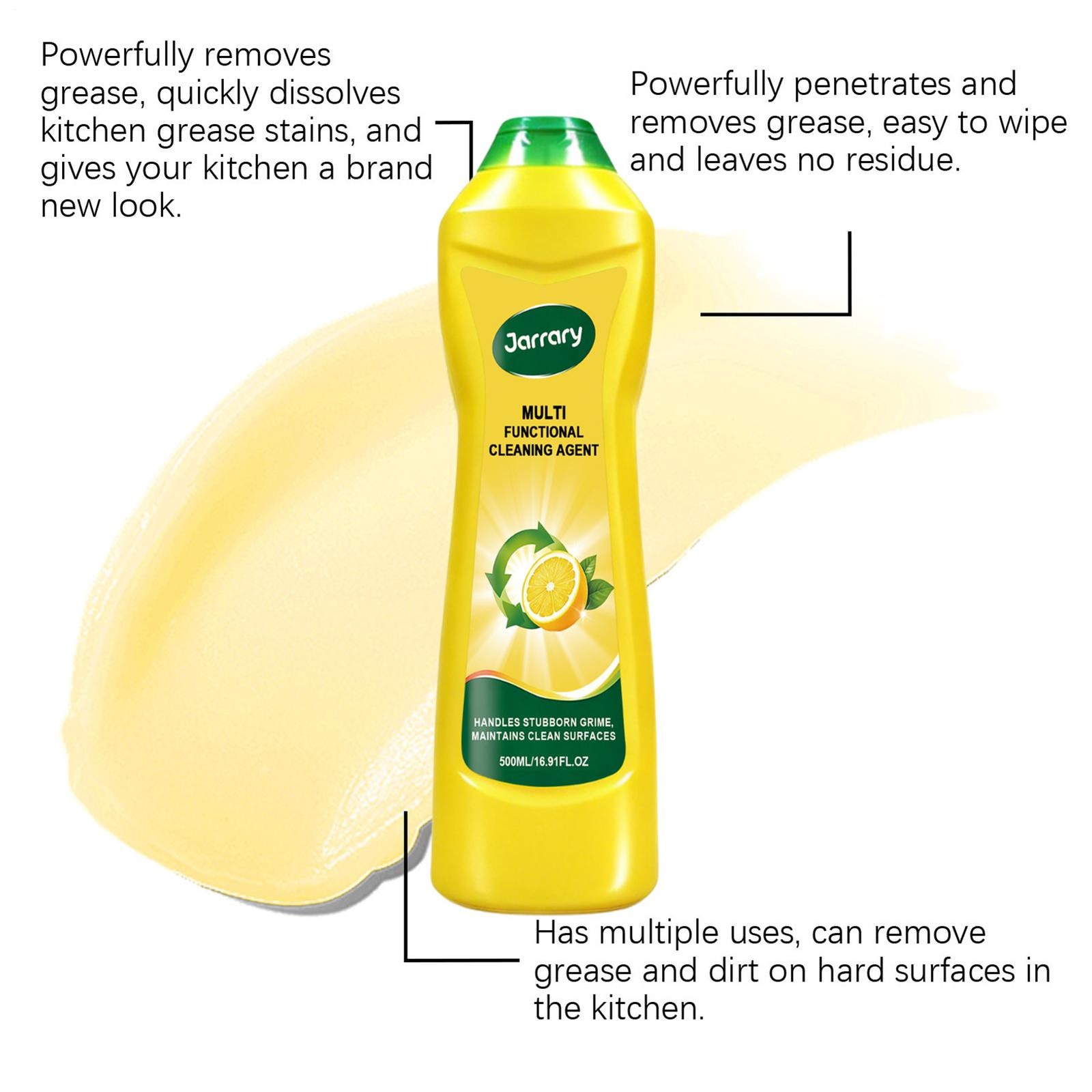 Jarrary All Purpose Cleaner 500ml, Lemon Scent Powerful Household Cleaning Tool