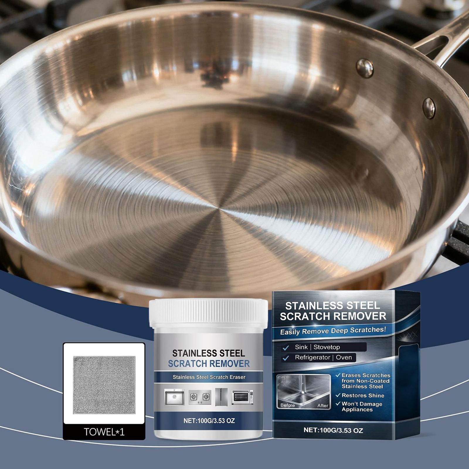 Stainless Steel Scratch Removal Kit 100g Metal Cleaner Polish Paste Rust Remover
