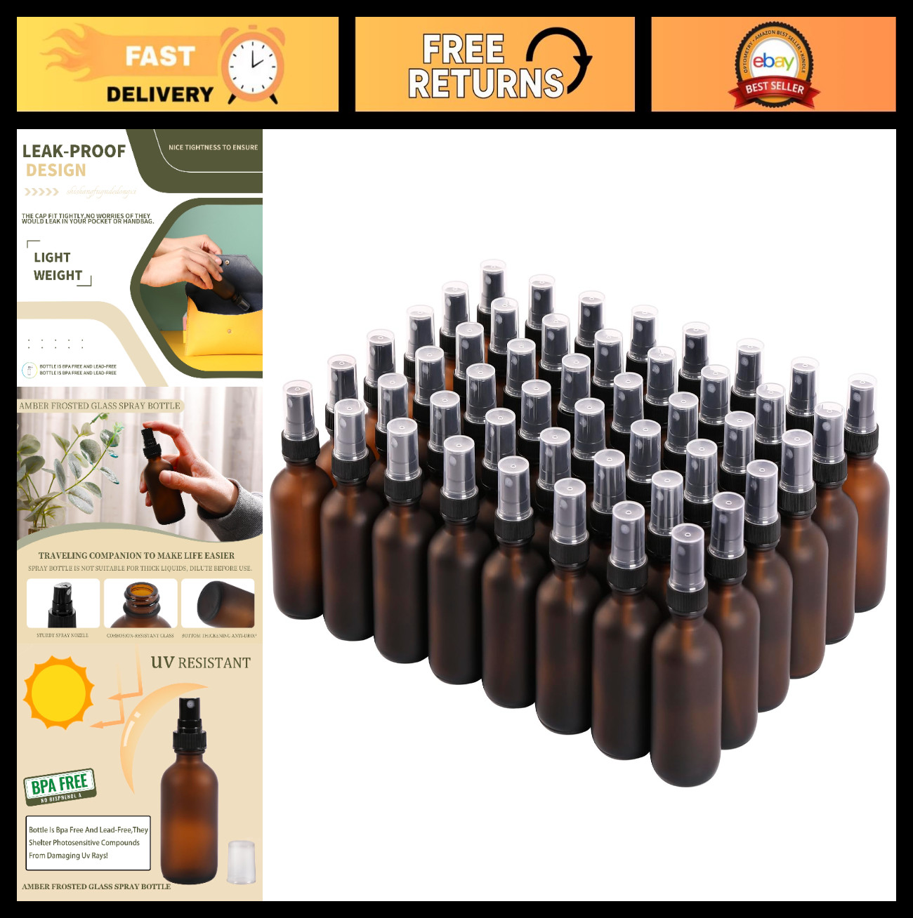 48 Pack Green Glass Mini Spray Bottles 2 oz – Fine Mist Refillable Containers fo