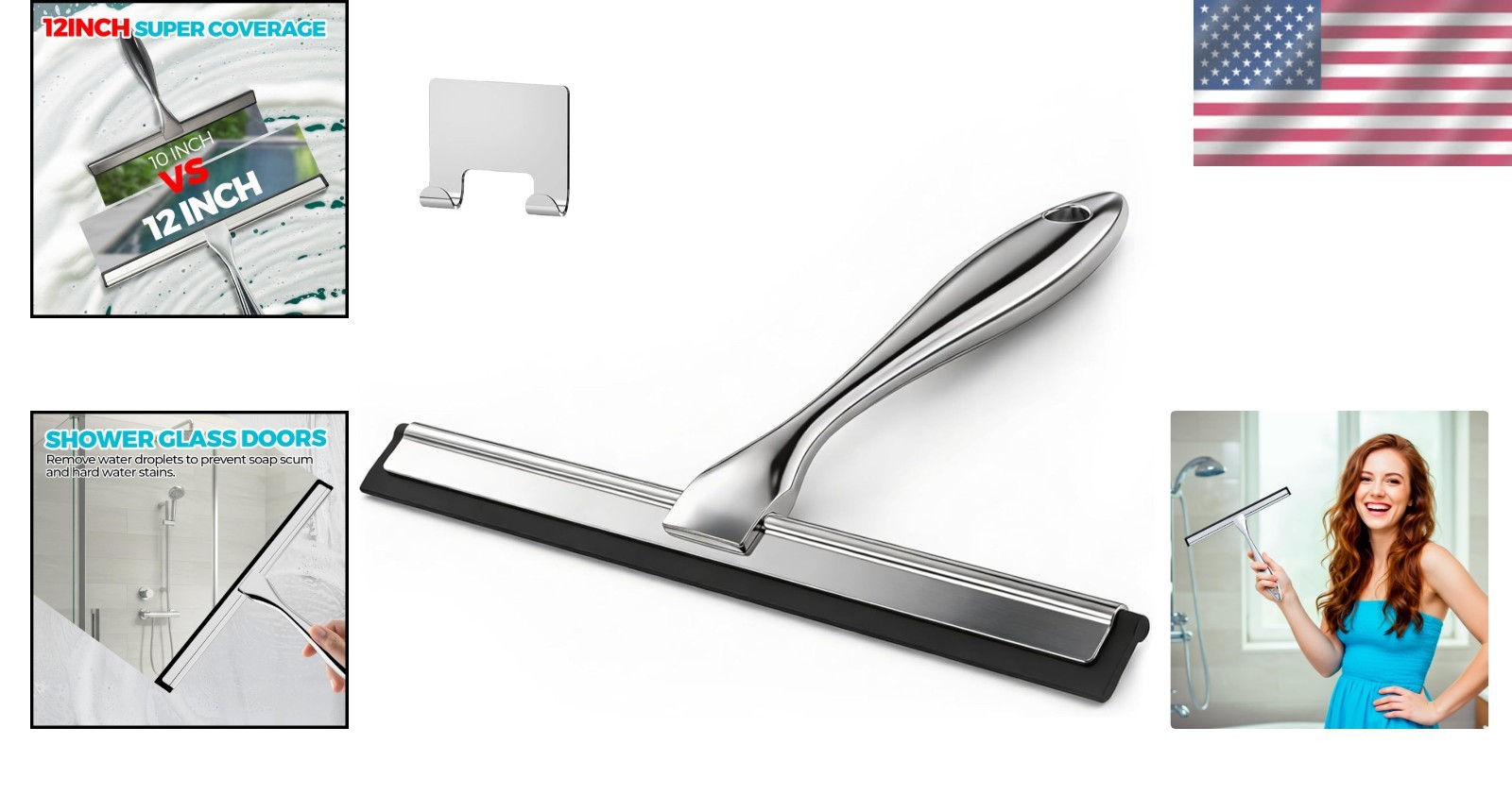 Featherlight 12-Inch Shower Squeegee with Non-Slip Grip & Easy Storage Solution