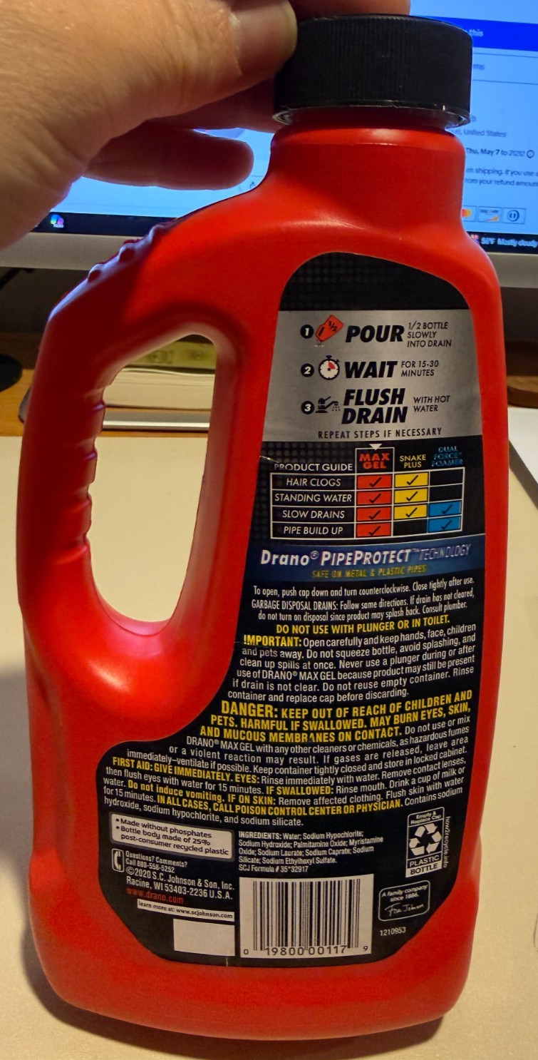 Drano Max Gel Drain Clog Remover and Cleaner for Shower or Sink Drains, Unclogs
