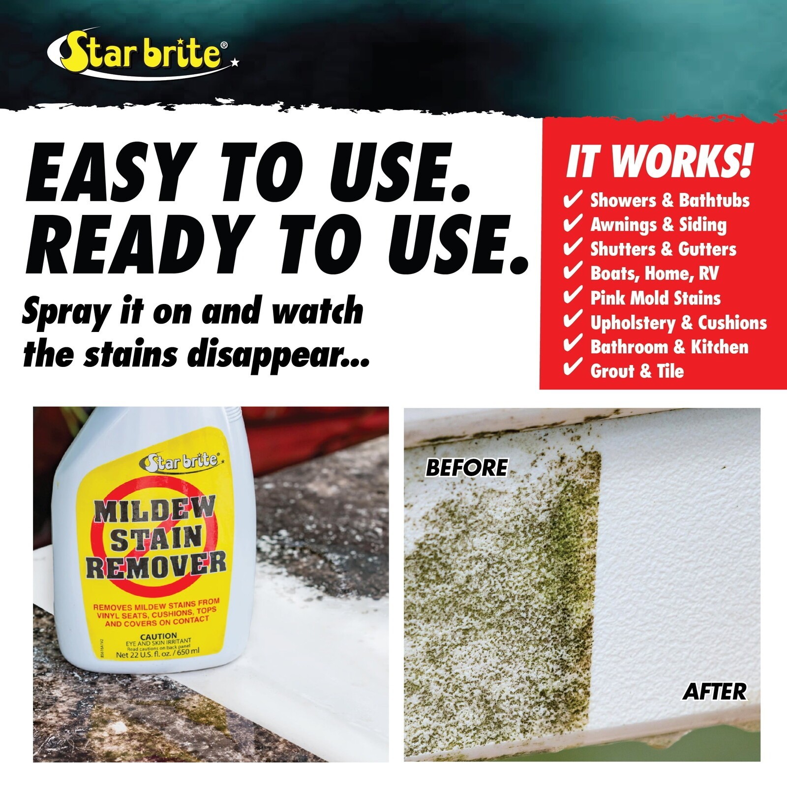 Mildew Stain Remover Cleaner Home Boats RVs Concentrated High Efficiency 16 OZ