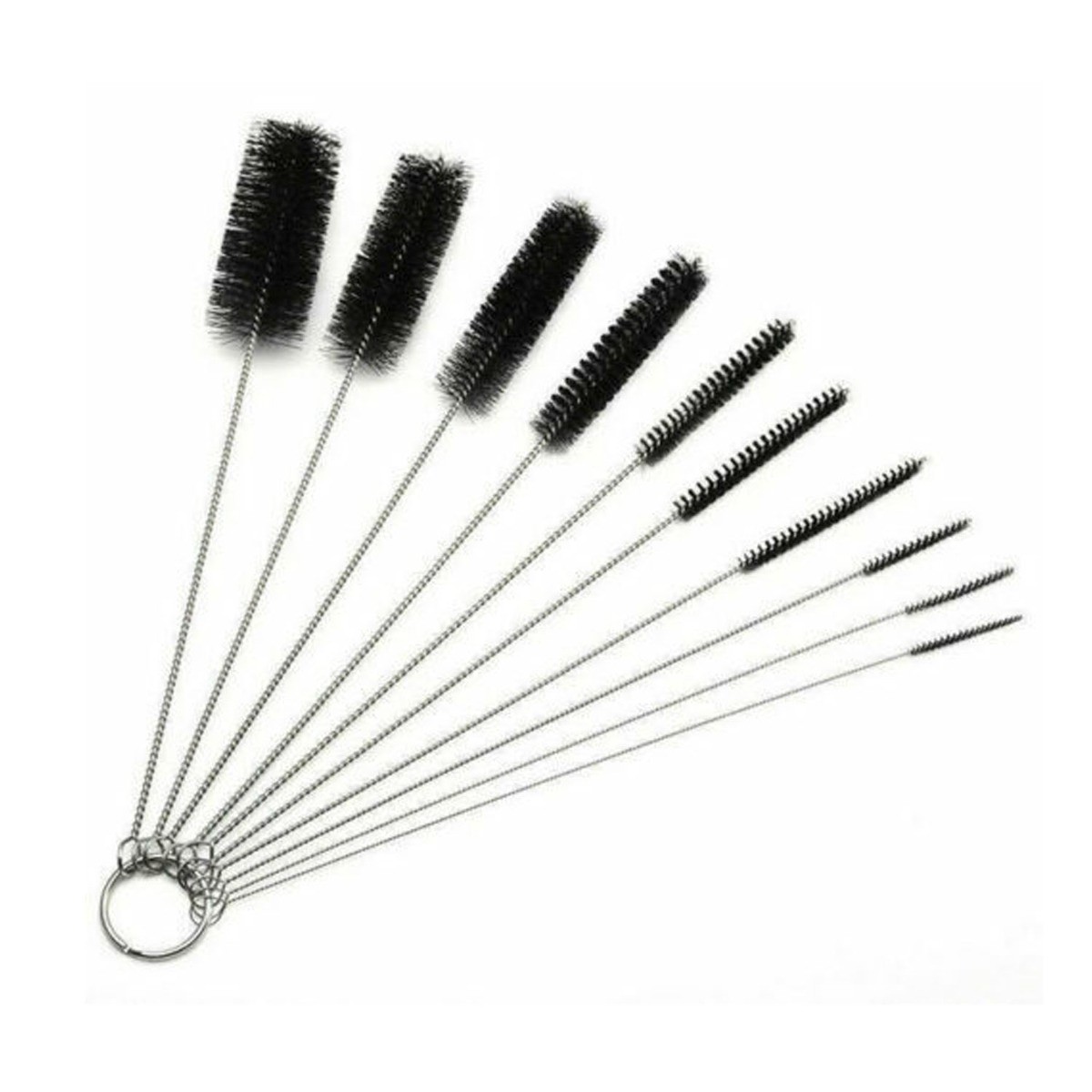 Nylon Straw Brush Cleaner Bottle Tube, Stainless Steel, 10PCS