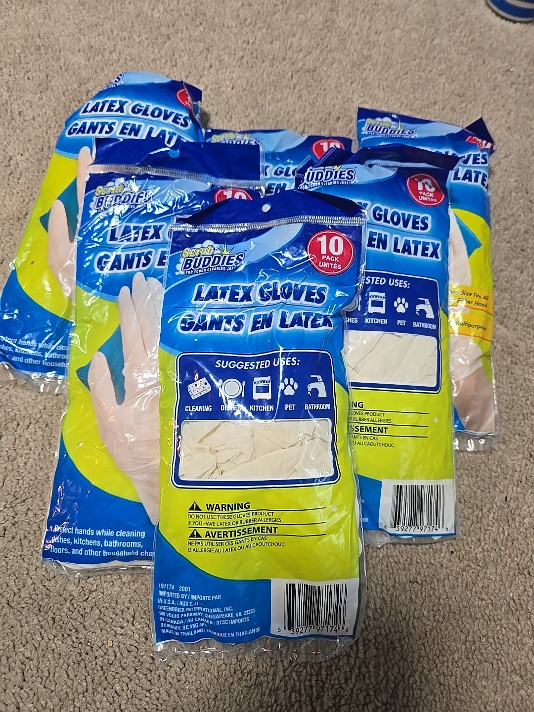Lot Of 5 -10 Pack (50) Scrub Buddies Latex Gloves 1 Size Fits Most Multipurpose