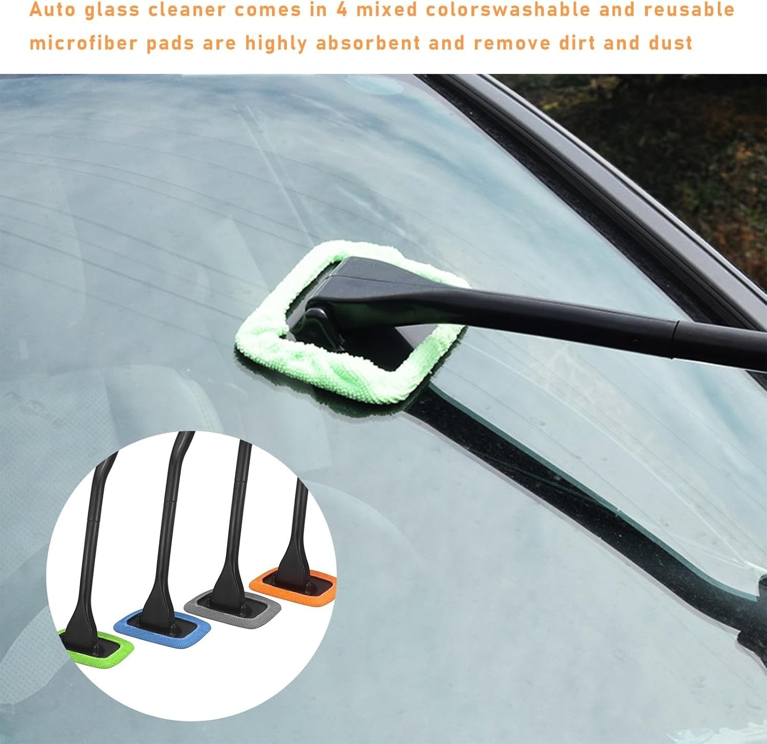 Microfiber Window Cleaner Kit, Auto Glass Wiper, Long Handle, Spray Bottle, 4…