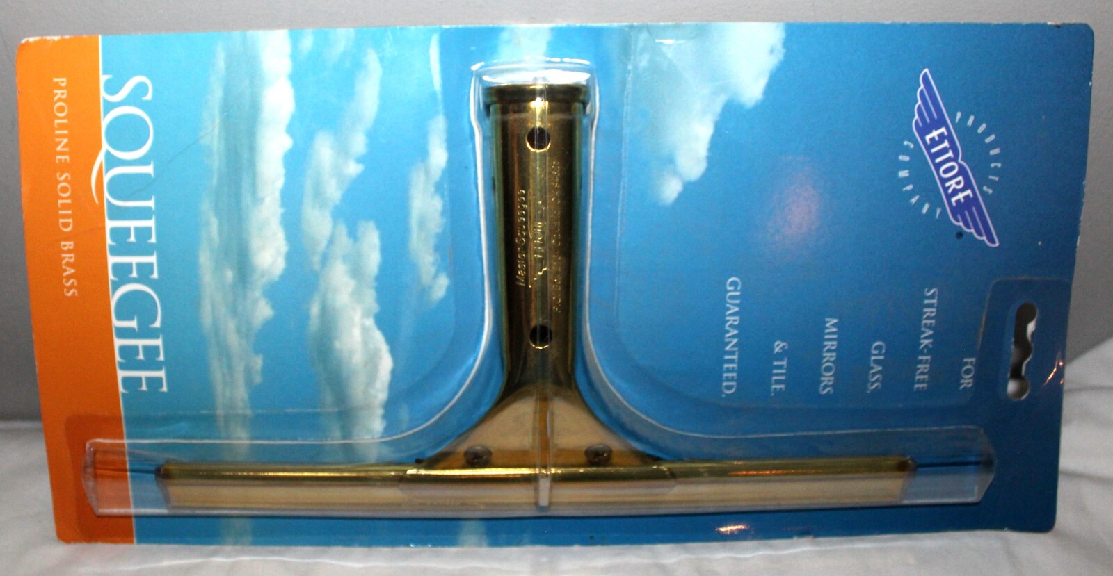 NEW SQUEEGEE ETTORE STREAK FREE GLASS MIRRORS & TILE SOLID BRASS 1998 VINTAGE
