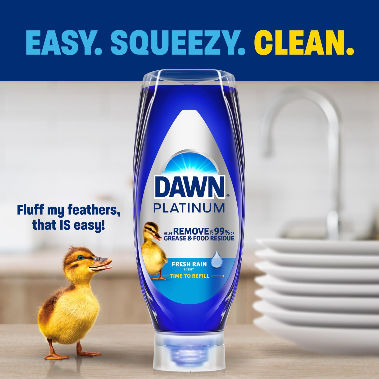 Platinum EZ-Squeeze Dish Soap, Dishwashing Liquid, Fresh Rain, 2x18oz Bundle