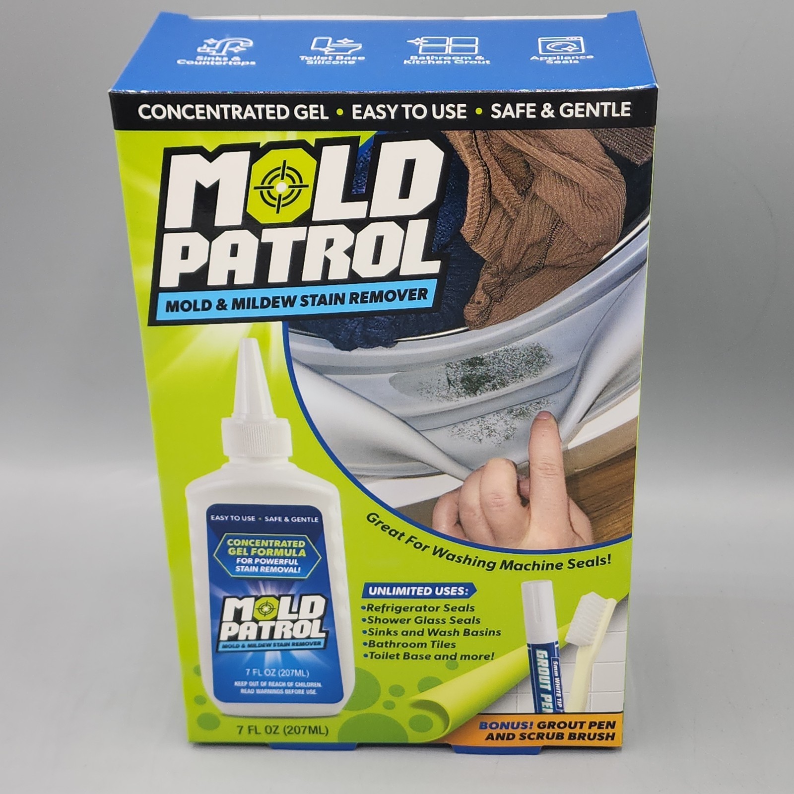 Mold Patrol Mold & Mildew Stain Remover Gel 7oz Kit w/ Grout Pen & Brush