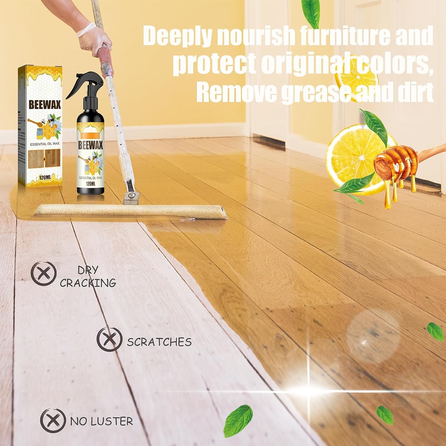 1/2x Furniture Beeswax Spray Natural Multi-Purpose Wood Floor Cleaner and Polish