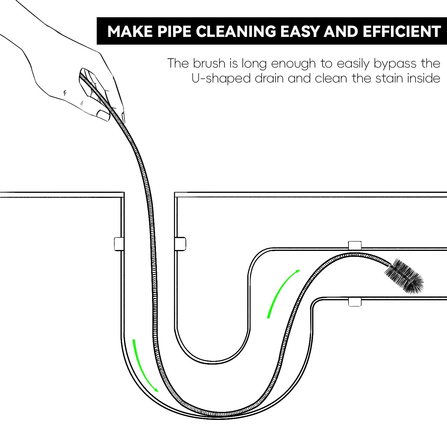 Flexible Drain Brush, 66 Inch Long Double Ended Hose Pipe and 58 Inch Tube Clean
