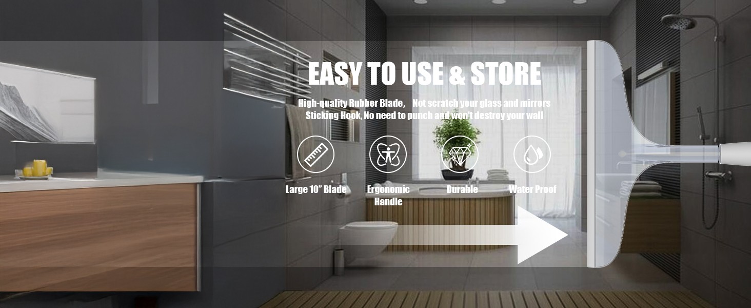 Shower Squeegee for Glass Shower Doors Bathroom Tile Mirror – Streak-Silent