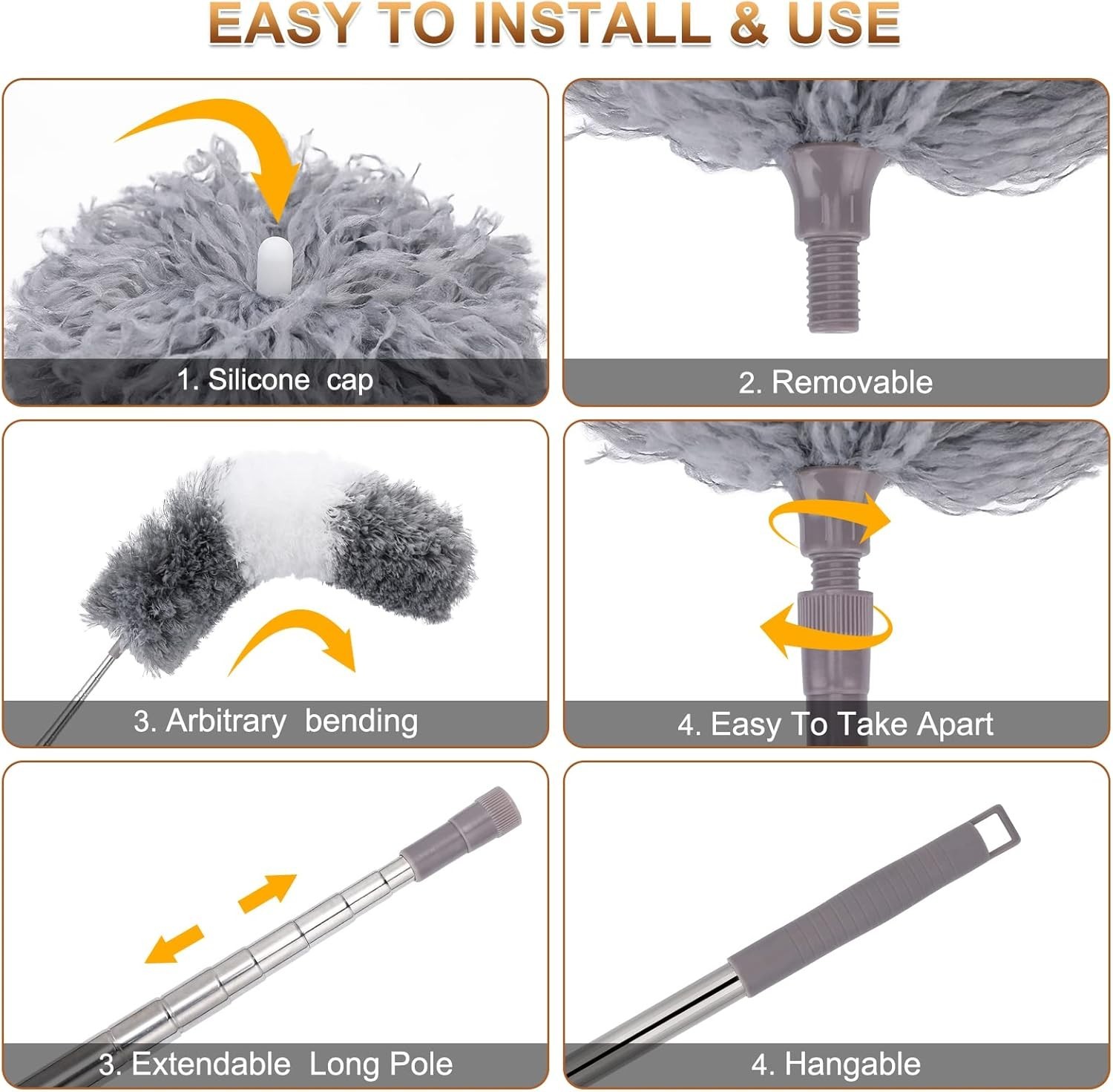 9PCS Extendable Microfiber Duster Kit – 30 to 100 Inches for Effortless Cleaning