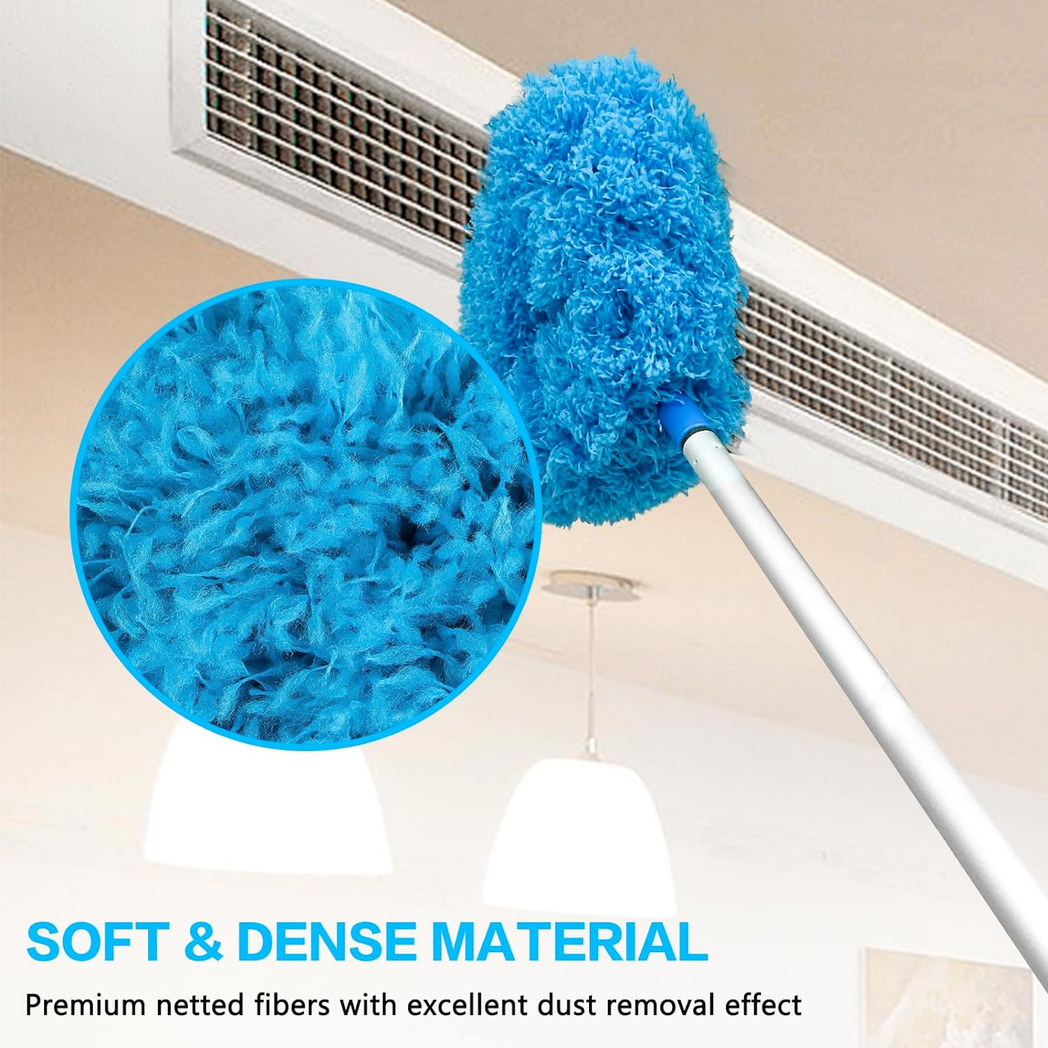 Limpiador ventilador techo microfibra reutilizable con mango extensible azul