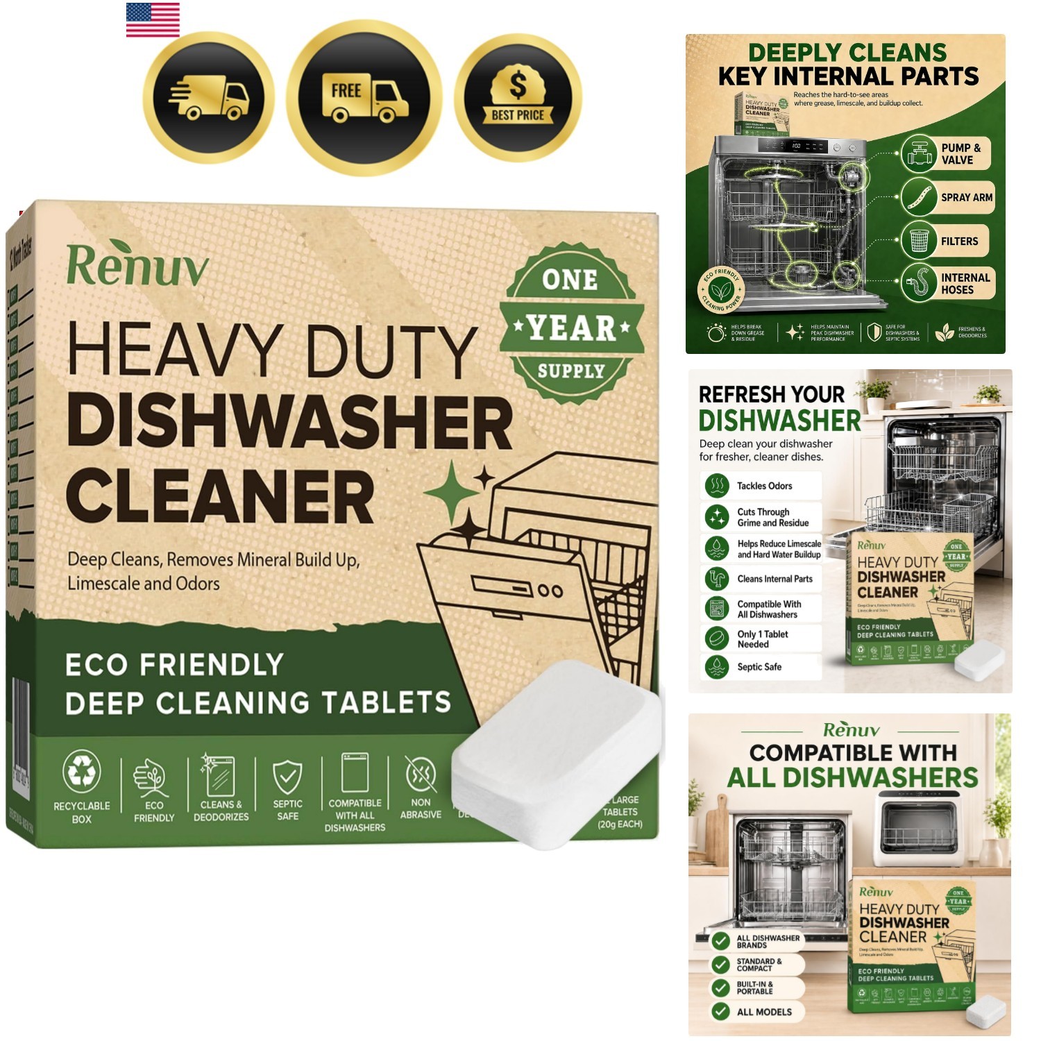 Heavy Duty Dishwasher Cleaner & Deodorizer Tablets, Descaler, Deep Cleaning, …