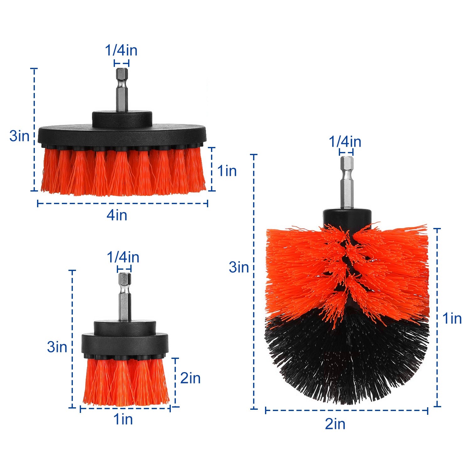 3Pc Tile Grout Drill Brush Power Scrub Cleaning Tub Cleaner Attachment Kit 3Size