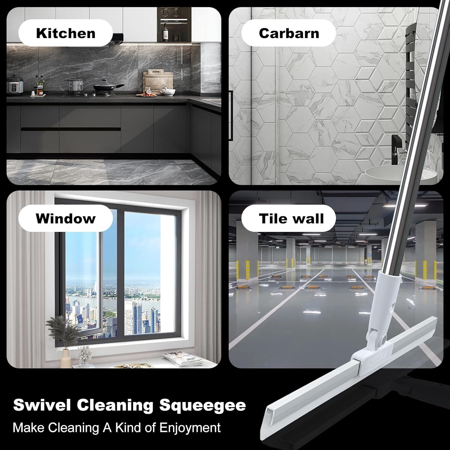 Multi-Purpose Floor Squeegee with 62″ Long Handle, 16″ Large Rubber Blade Squeeg