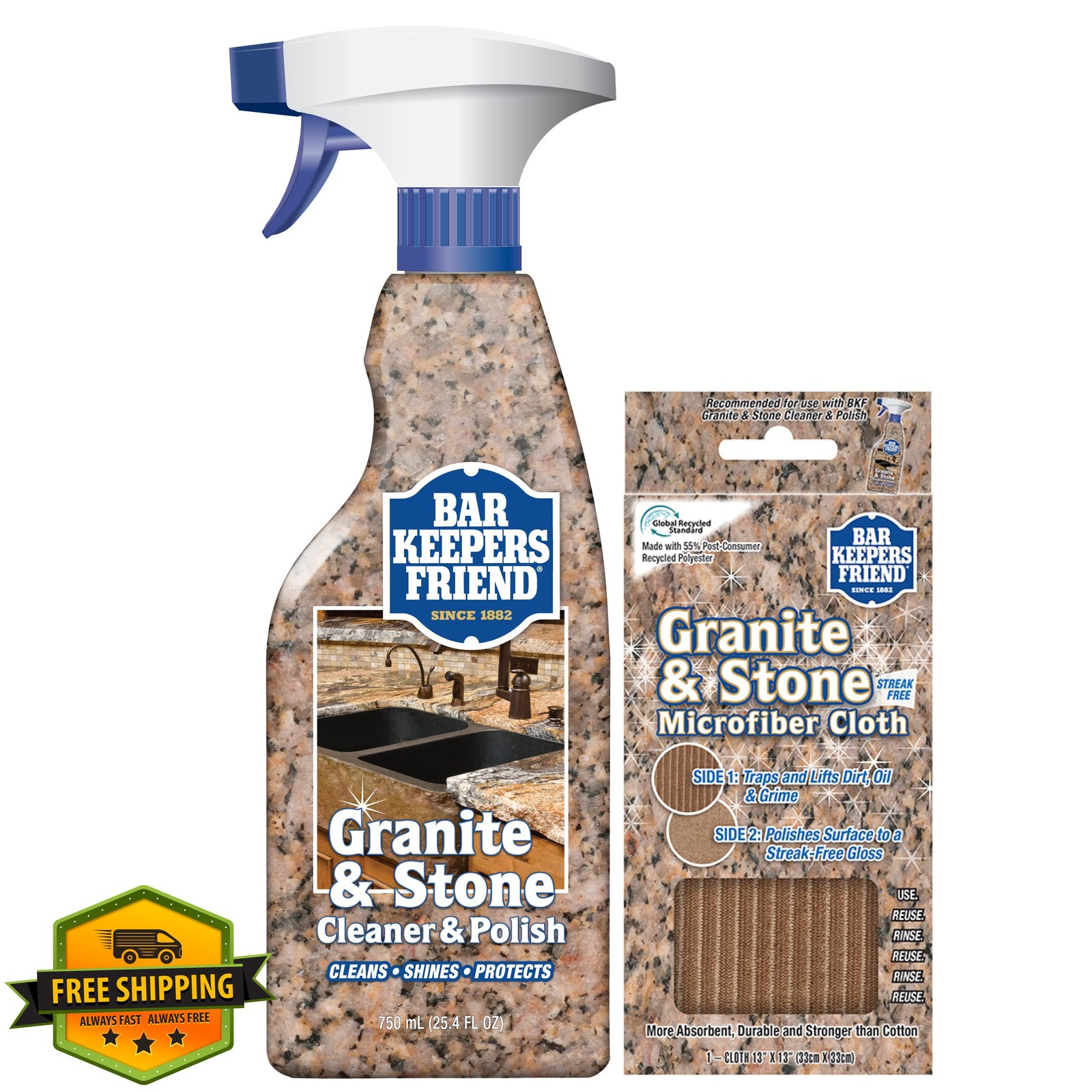 Bar Keepers Friend Granite and Stone Cleaner Polish 25.4oz + Cloth