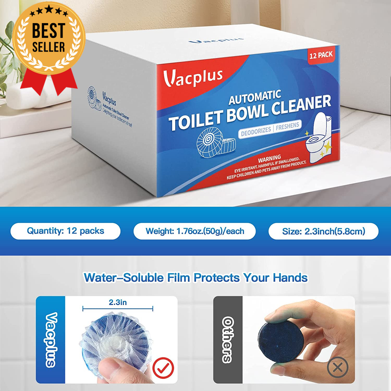 Automatic Toilet Bowl Cleaner Tablets 12 Pack Bathroom Tank Cleaner VA-T165