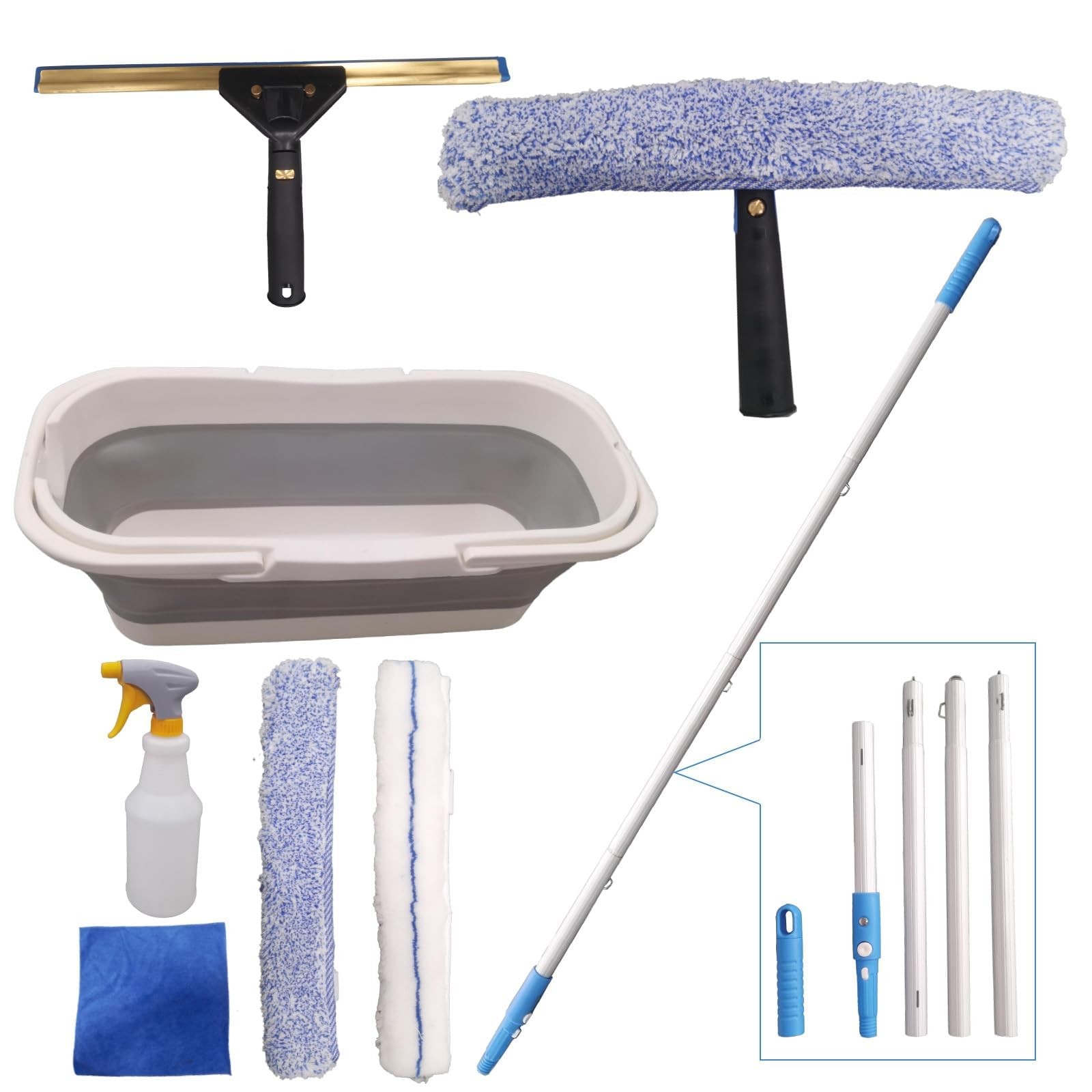 Pro Window Cleaning Kit with Storage Bucket, with 4 13 inch Extension Rods, …