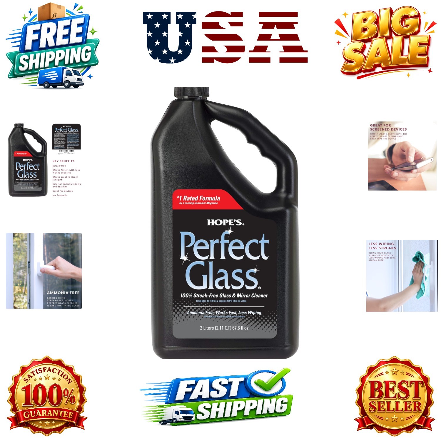 Perfect Glass Cleaner Spray Refill, Streak-Free, Ammonia-Free Window, Mirror,…