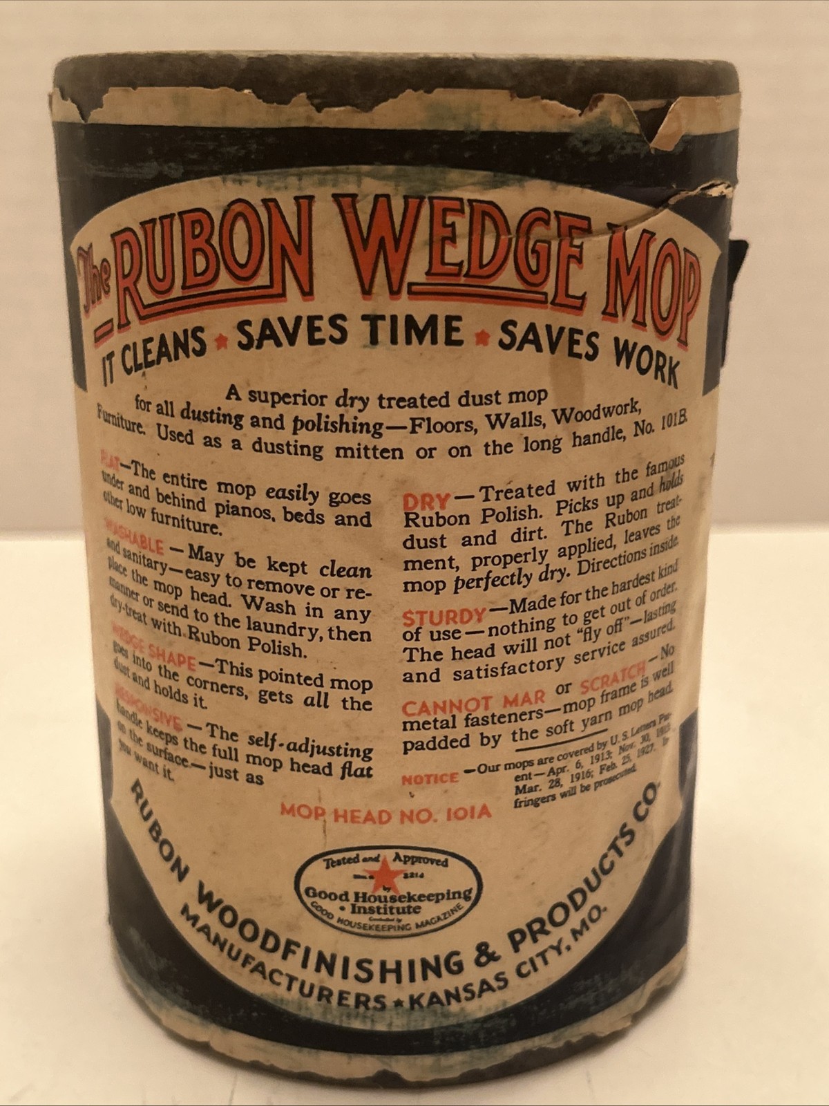 Vintage Sealed NEW Can Canister – RUBON Wedge Mop Head – TG Johnson