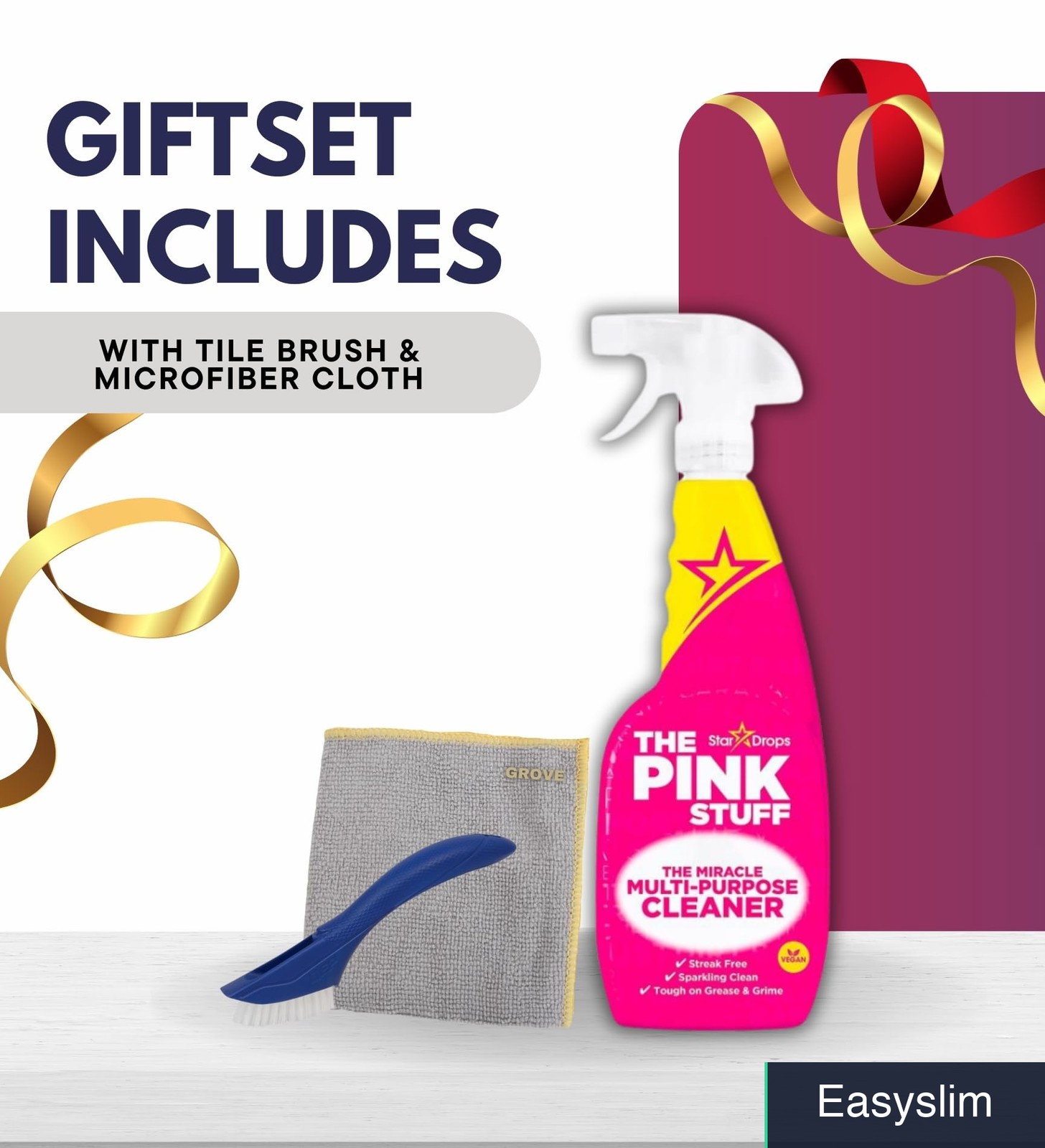 Multi-Purpose Cleaner Bundle, Pink, 25.4 oz, Fruity, Microfiber, Brush