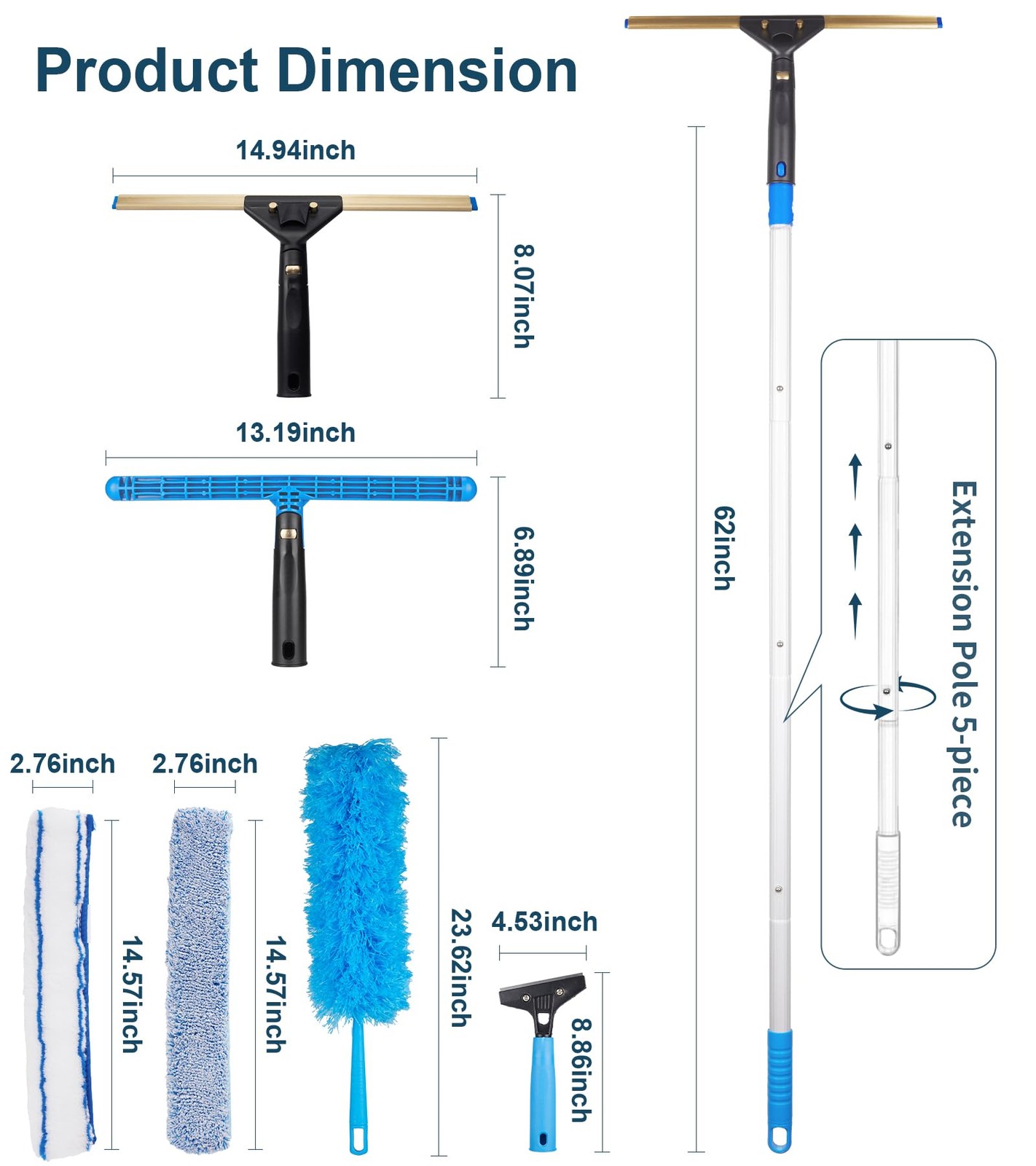 Window Cleaning Kit, Swivel Squeegee & Scrubber with Extension Poles, Foldabl…