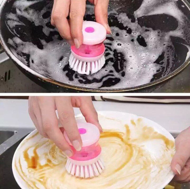 Kitchen Wash Pot Dish Brush Clean Utensils with Washing Up Liquid Soap Dispenser