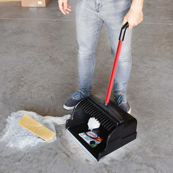 16 Inch Standing Dustpan with Steel Handle Large Capacity Garage Floor Cleaner