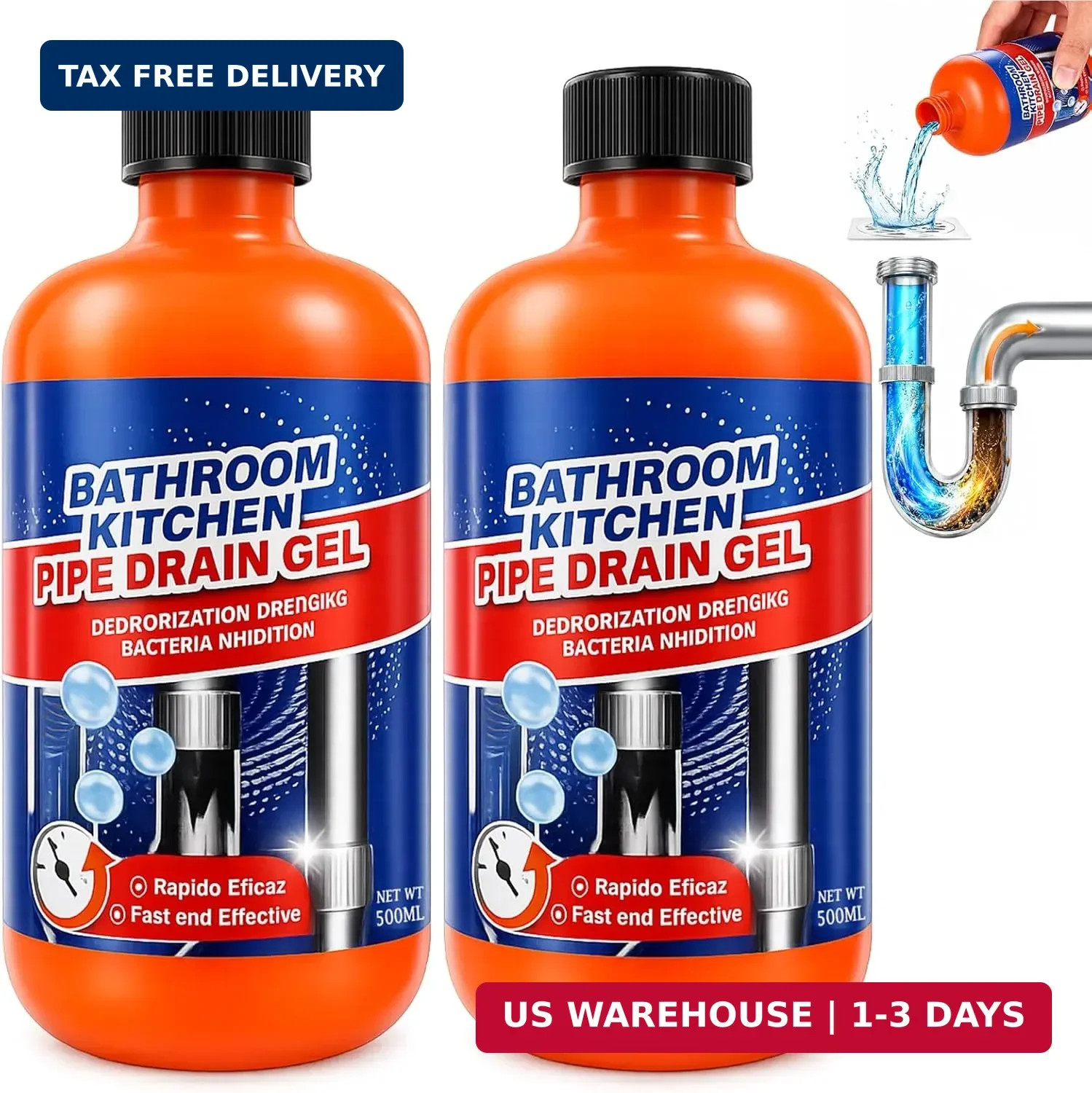 Drain Clog Remover 2 Pack, Drain Clog Dissolver, Opener-Cleaner, Toilet Clog Rem