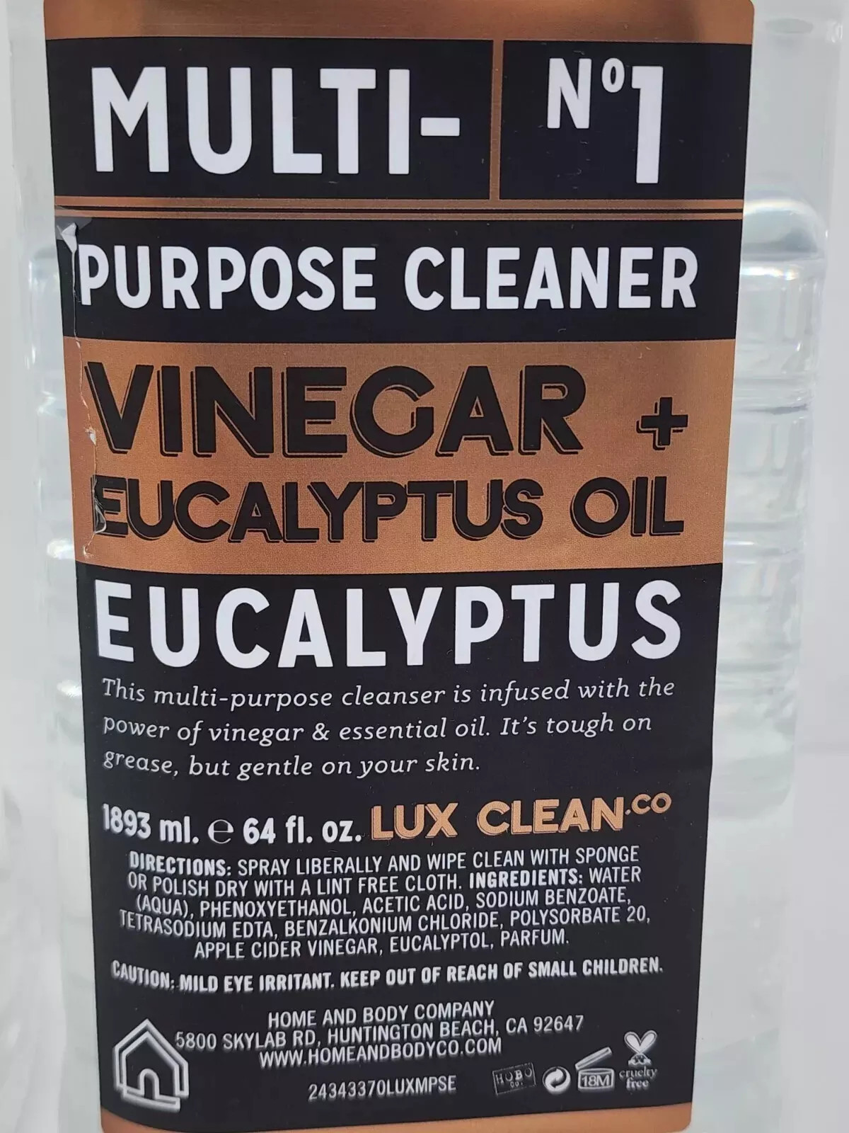 Lux Clean Co No 1 Vinegar & Eucalyptus Oil Multi-Purpose Cleaner REFILL 64 oz