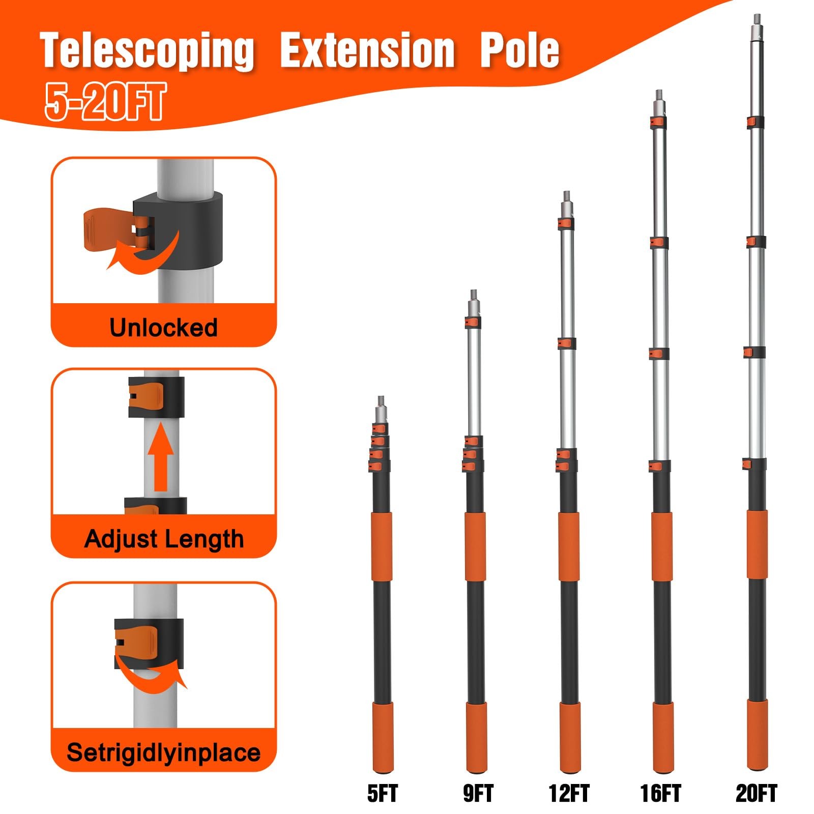 25FT Reach Window Squeegee Kit with Extension Pole, 2-in-1 Professional Washe…