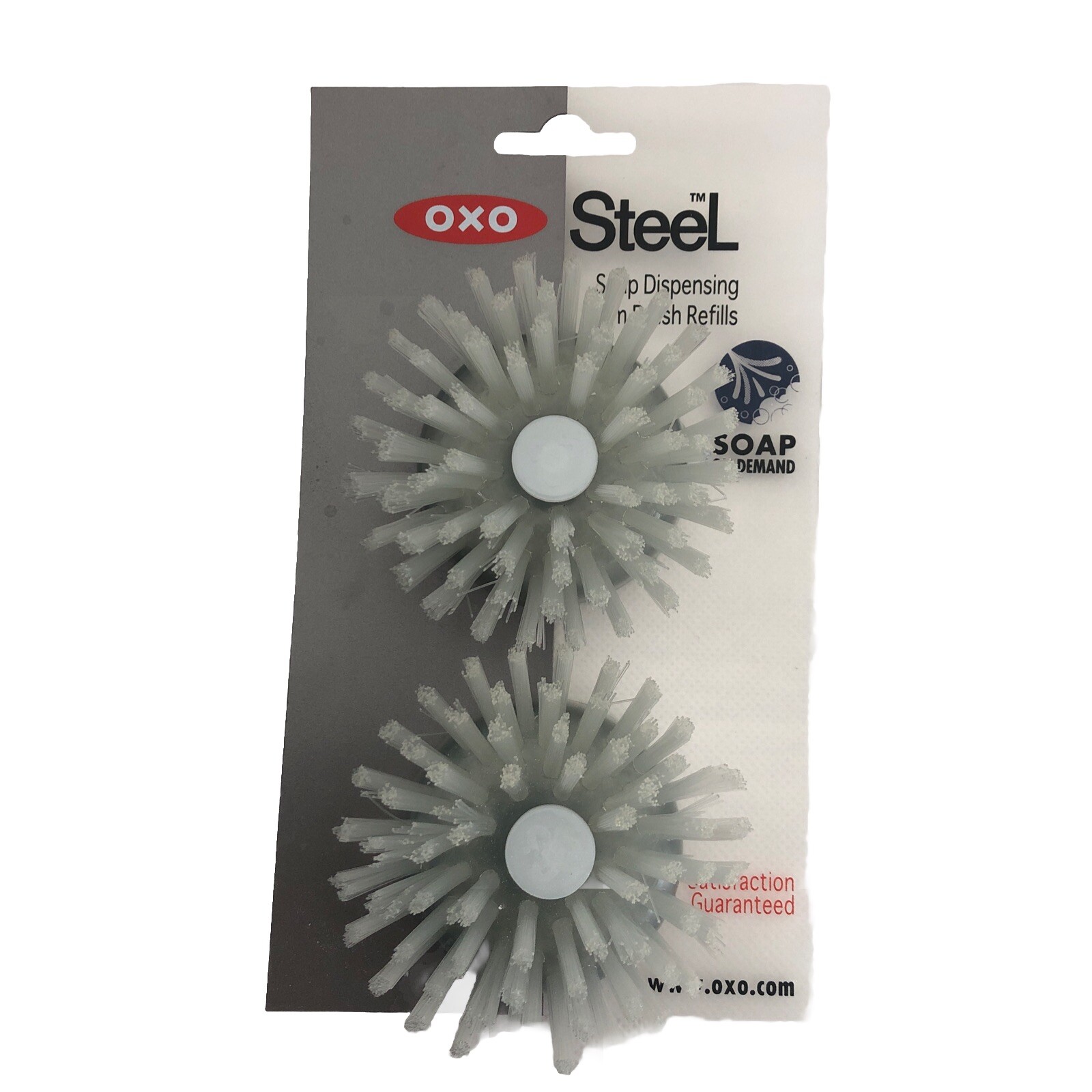 New OXO Steel Soap Dispensing Dish Palm Brush 2 Refills