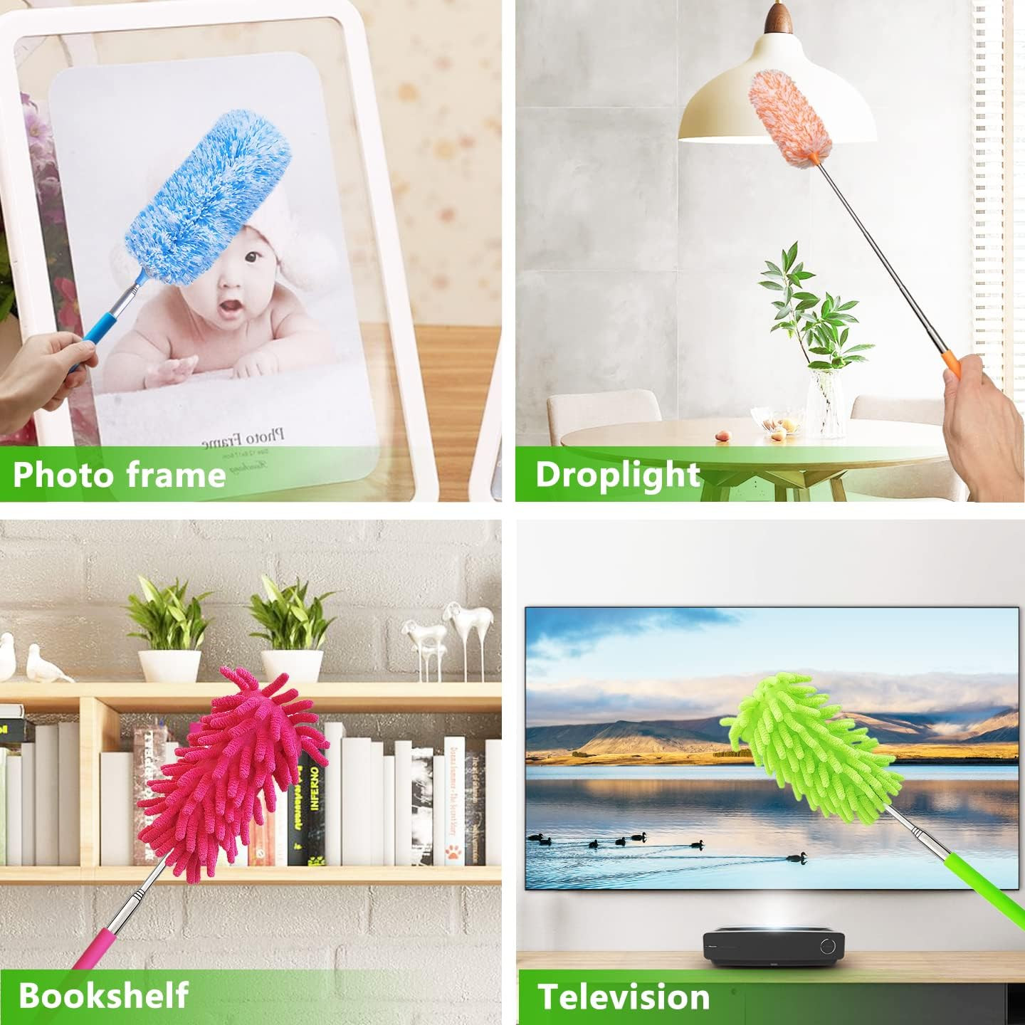 Extendable Microfiber Chenille Duster 4 Pack Bendable Head Telescoping Pole