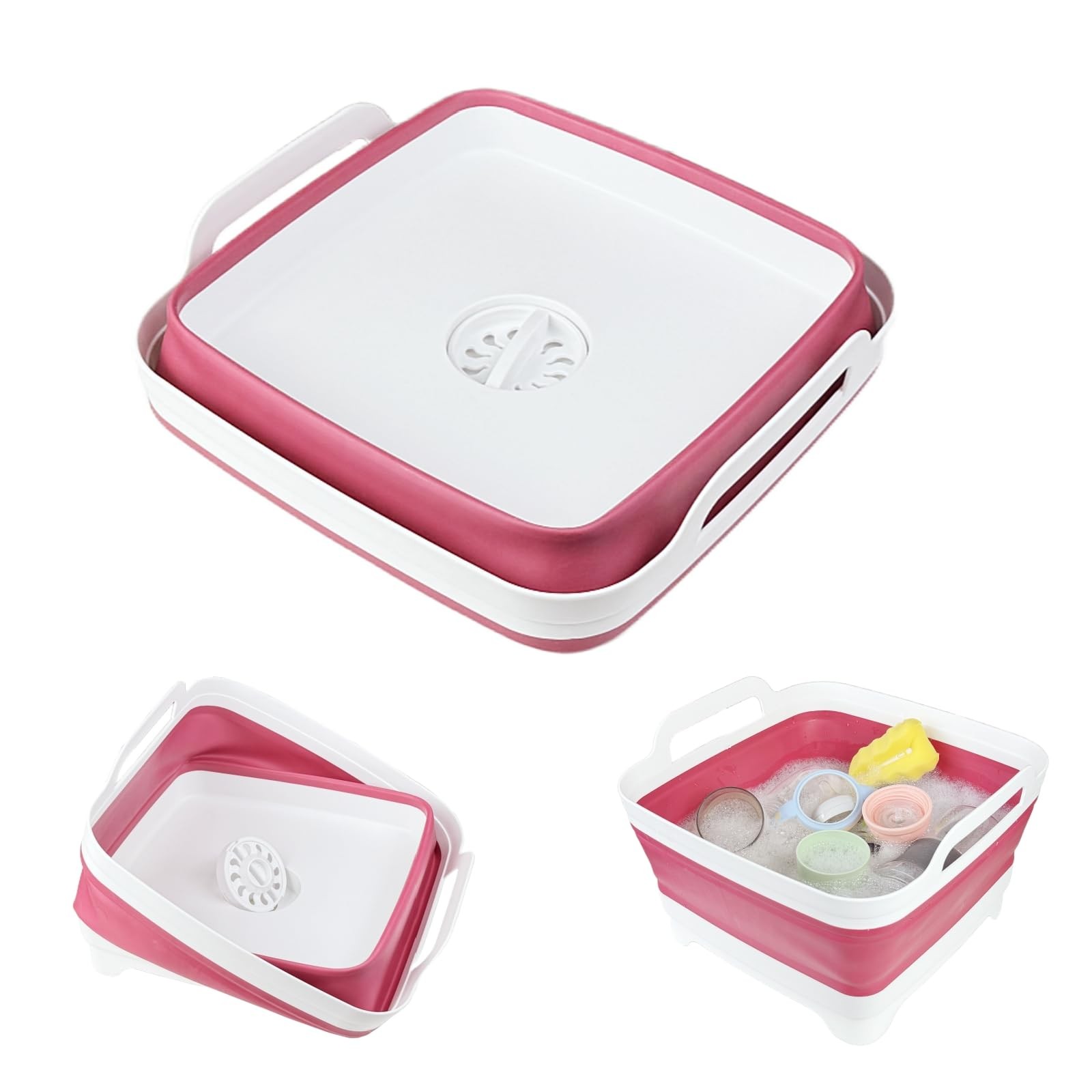 Collapsible Wash Basin 2.4 Gallons Portable Dish Tub for Baby Bottles Magenta