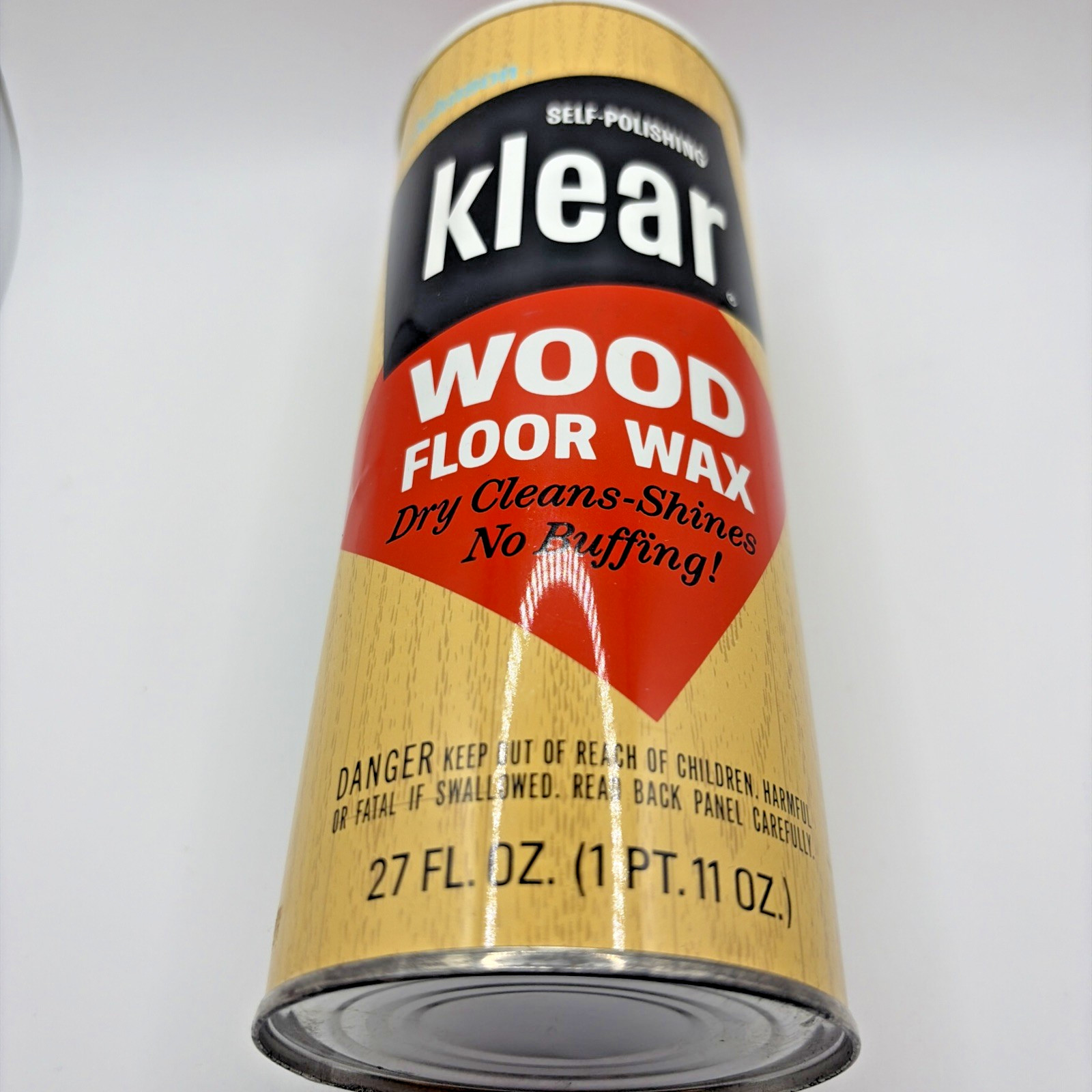 Vintage Metal Can Johnson Klear Wood Floor Wax Self Polishing 17.6 oz Full