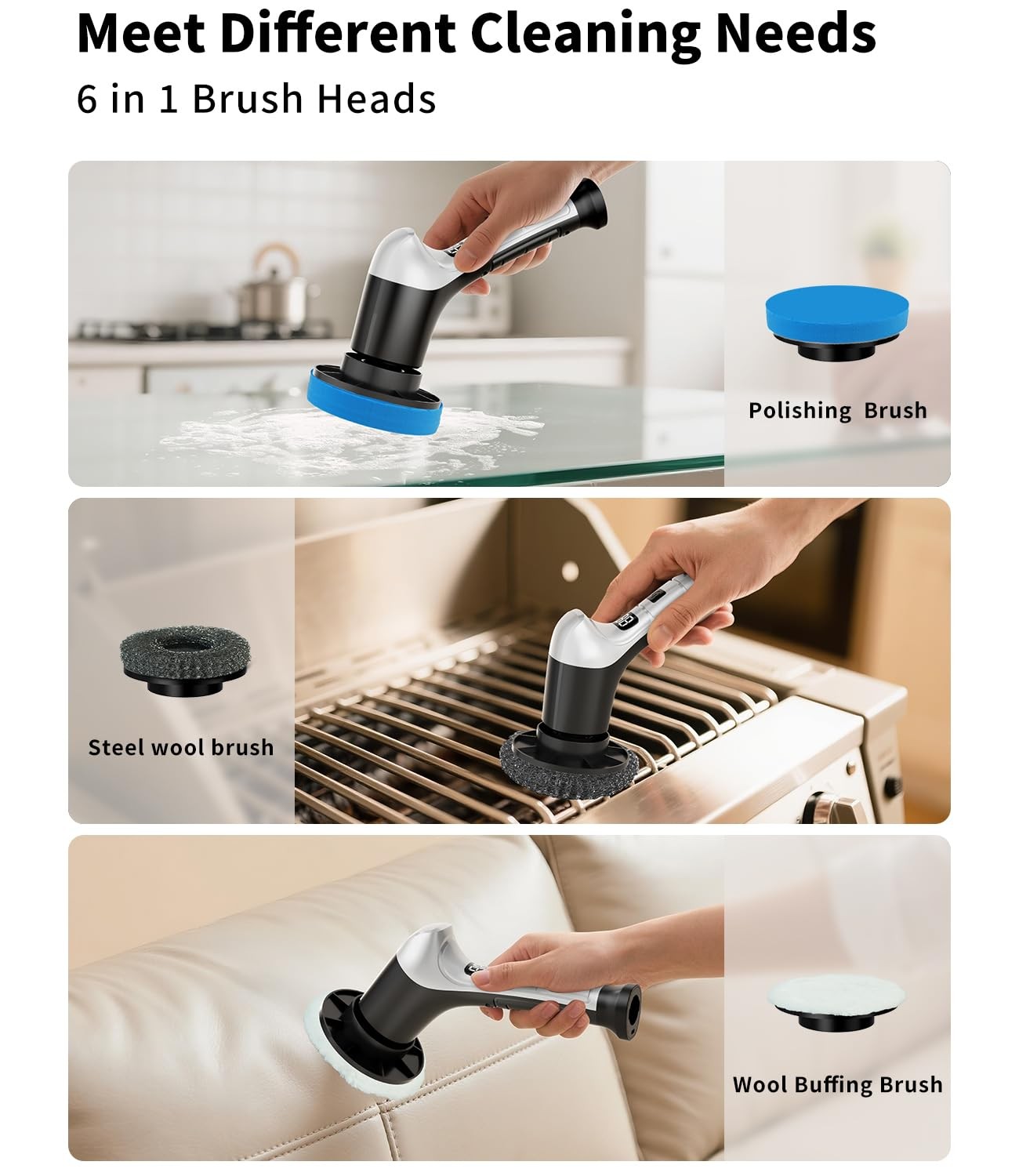 Electric Spin Scrubber, Cordless Household Cleaning Brush with 6 Replaceable