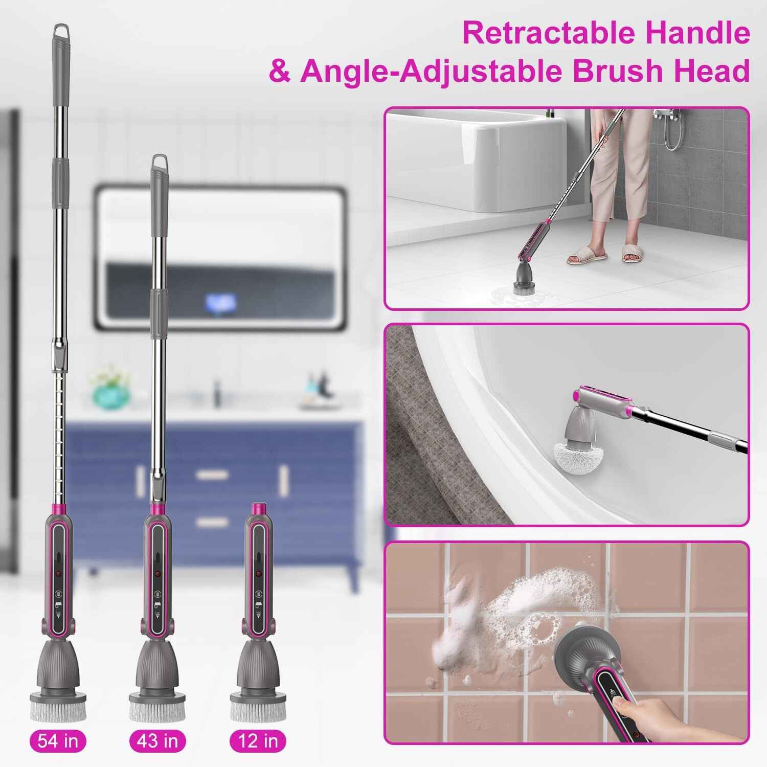 Clearance Electric Spin Scrubber Quiet Cordless Cleaning Brush Pressure 120Mins