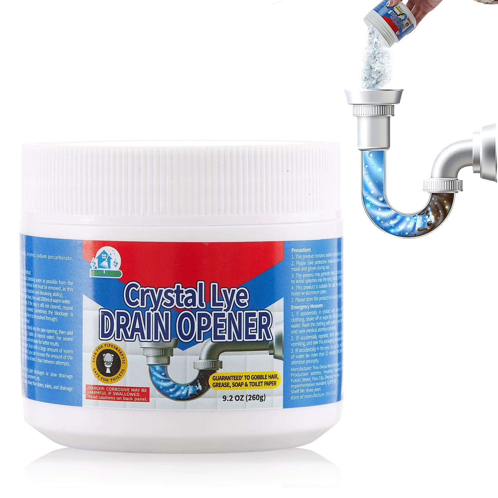 Powerful Drain Opener for Bathroom, Kitchen & Shower – Unclogging Solution 260g