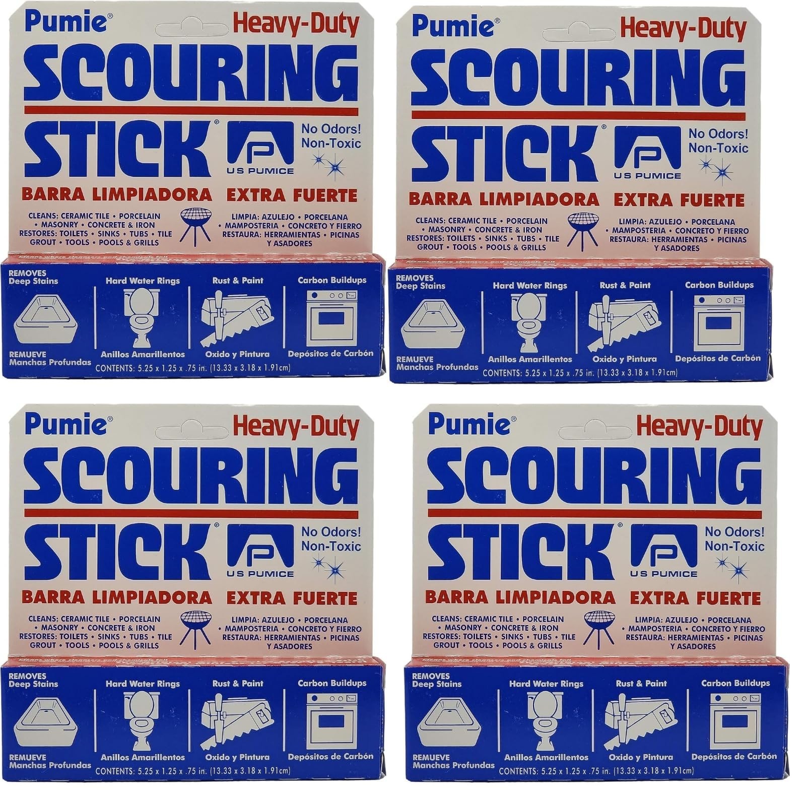 4-Pack Heavy Duty Pumice Scouring Stick & Flexi Pad for Tough Stains, Grills, To