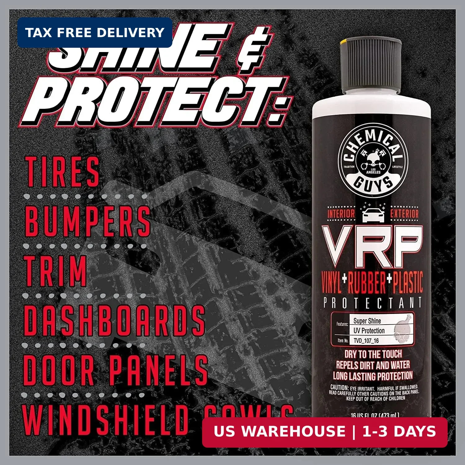 Chemical Guys VRP Protectant & WonderWave Applicators Kit – 16 oz Vinyl, Rubber,