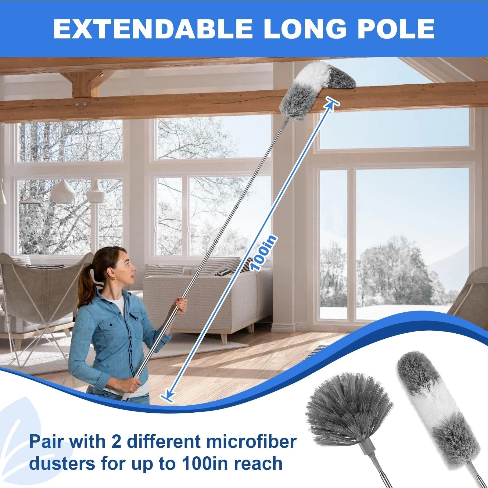 Dusters for Cleaning,Cobweb Duster Feather Duster with Extension Pole,3PCS Ce…