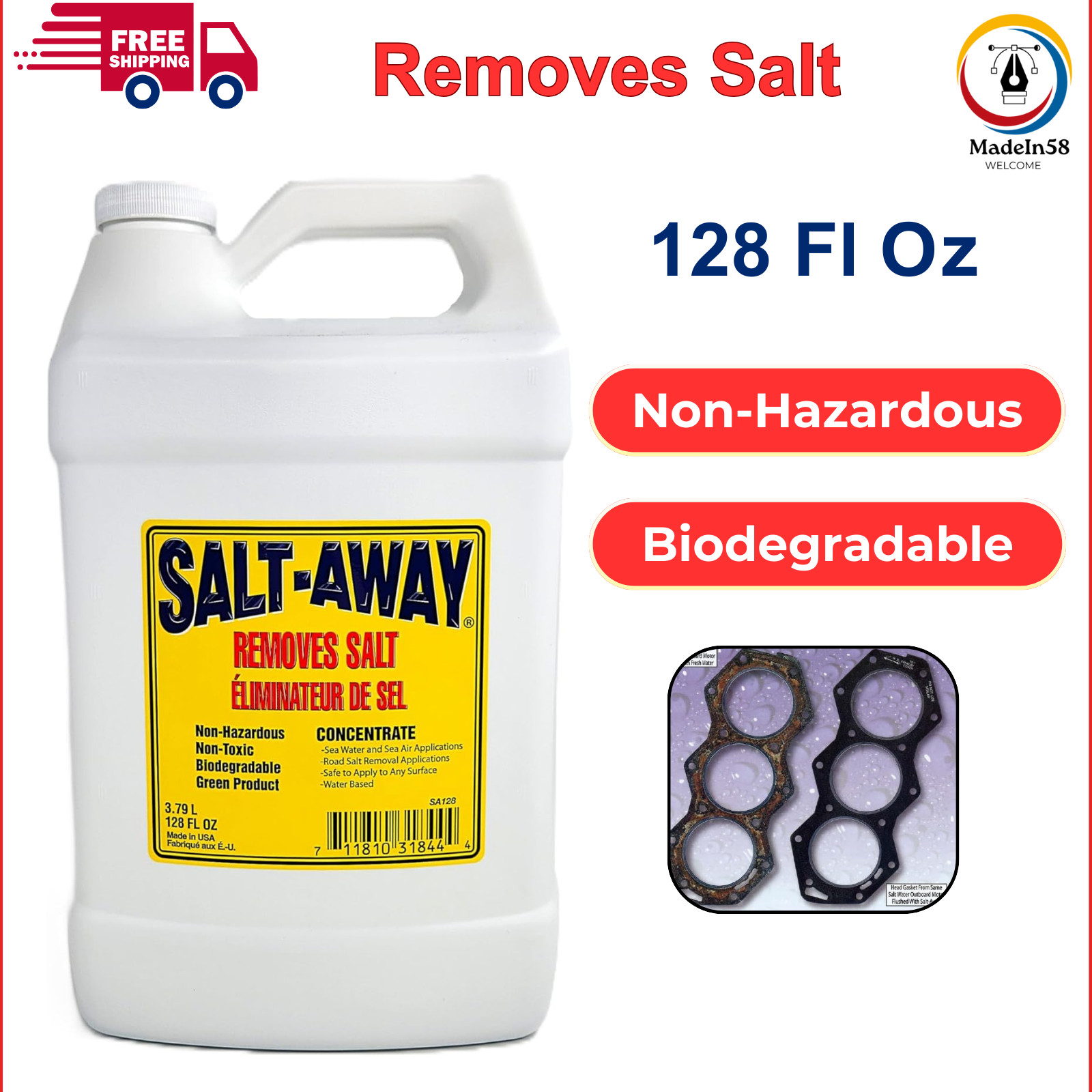 Salt-Away Concentrate Gallon, Water-Based Non-Hazardous& Biodegradable 128 Fl Oz