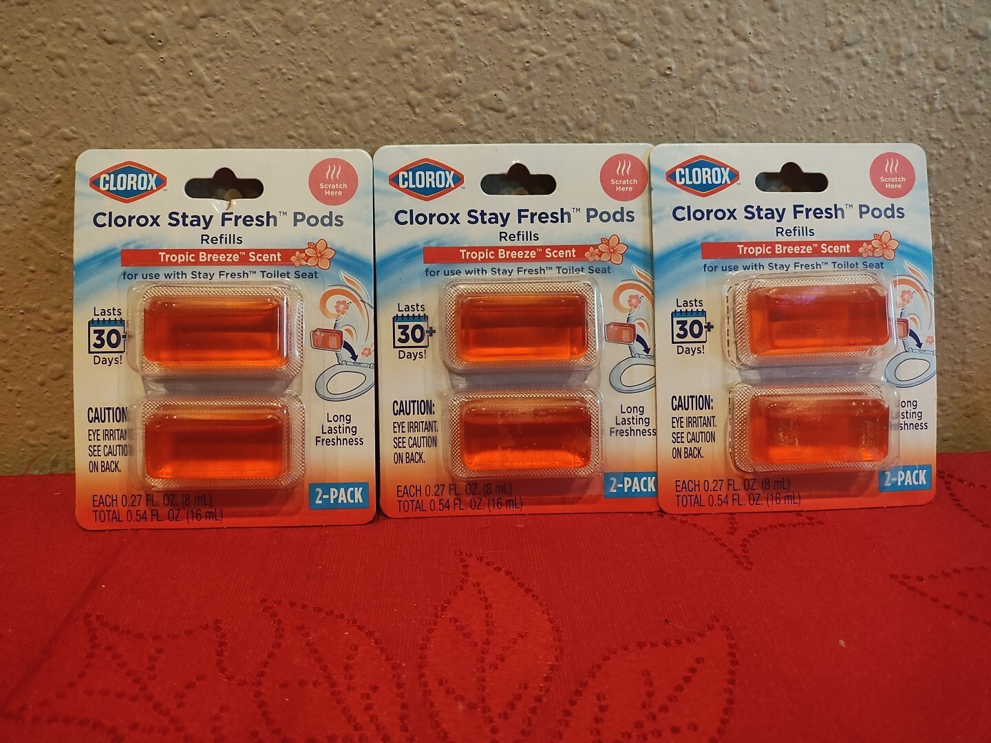 Lot Of 3 Clorox Stay Fresh Pods Toilet Seat Refills Red Tropic Breeze New Sealed