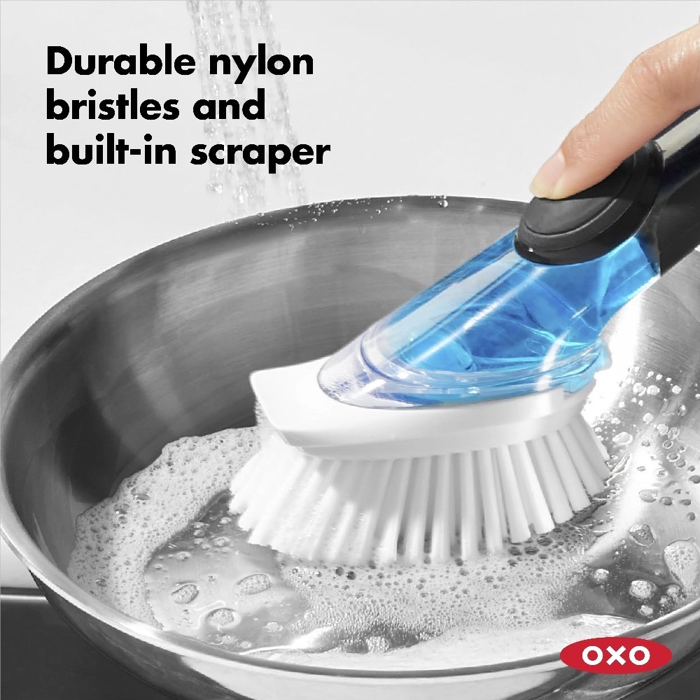 Soap Dispensing Dish Brush with Lever for Kitchen Sink Cleaning Scrubbing