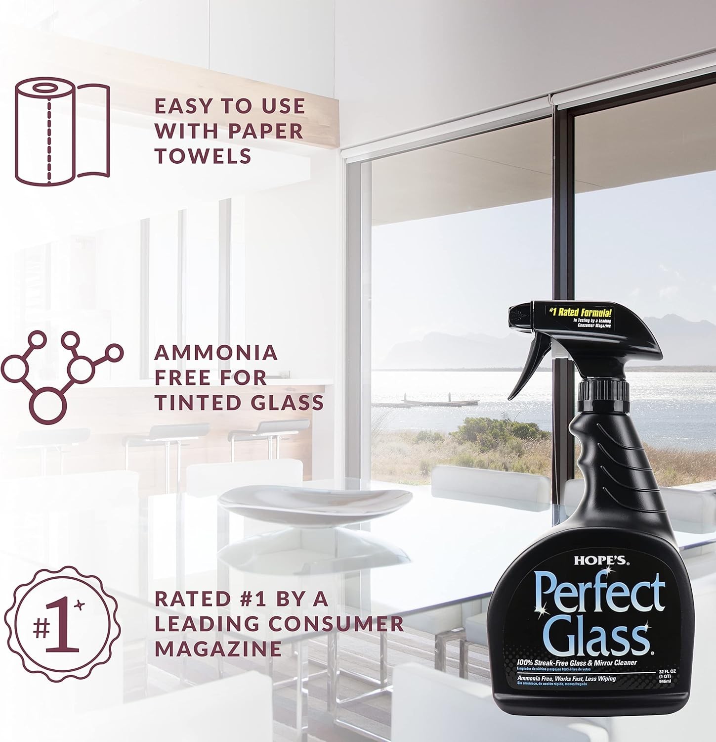 32 Fl Oz Streak-Free Glass Cleaner – Multi-Surface, Ammonia-Free & Quick Action
